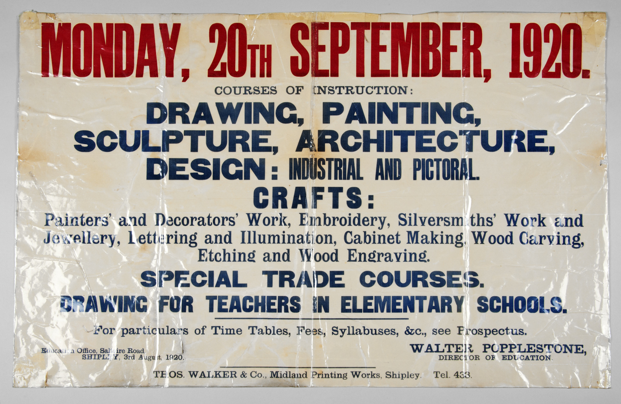 Enrolment poster for Shipley School of Art '