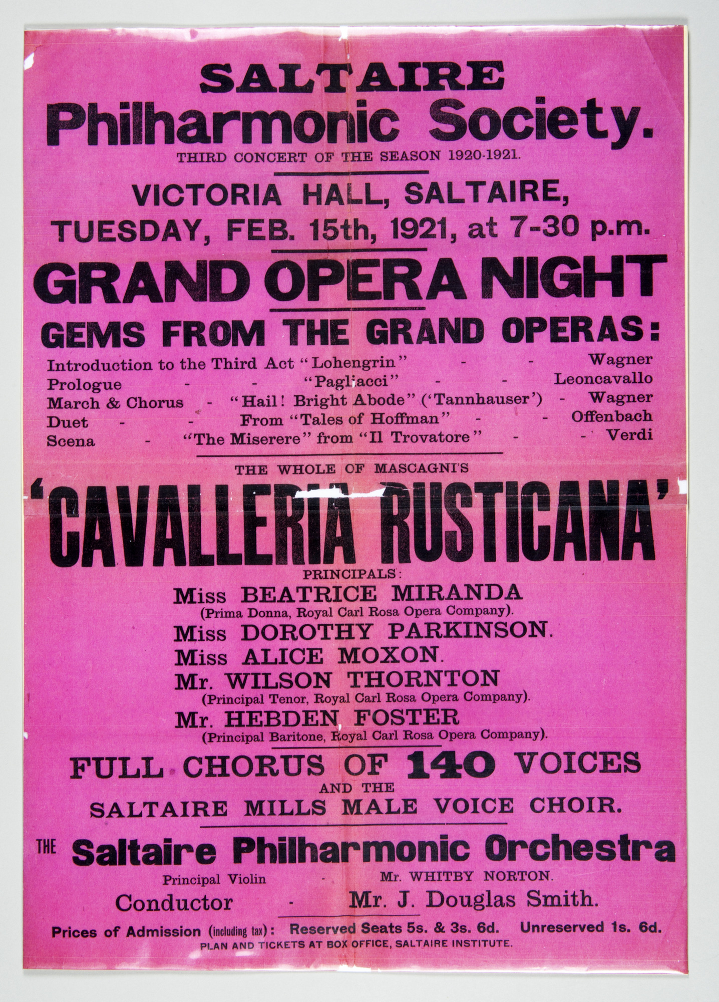 Saltaire Philharmonic Society - Grand Opera Night 1921