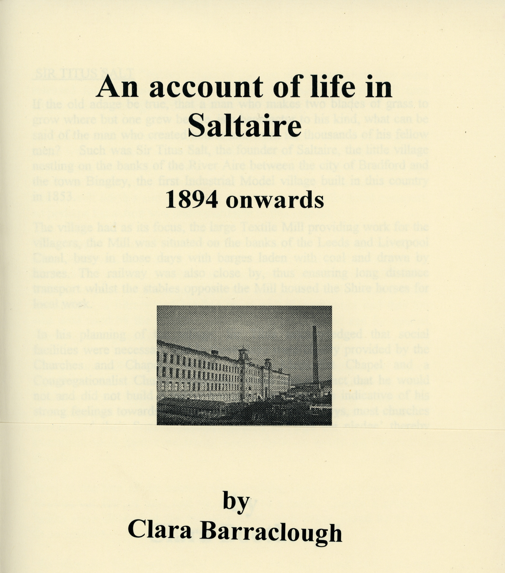 An account of life in Saltaire: 1894 onwards