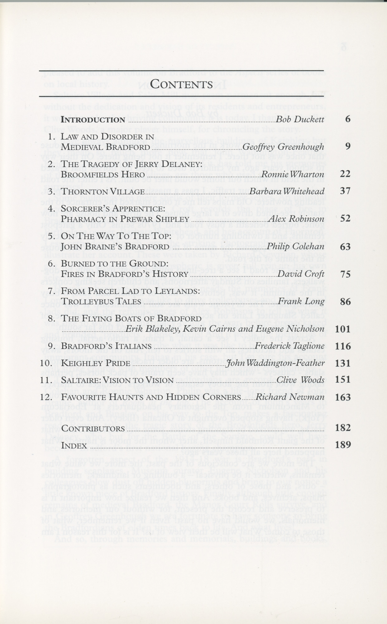 Aspects of Bradford, discovering local history: Contents page