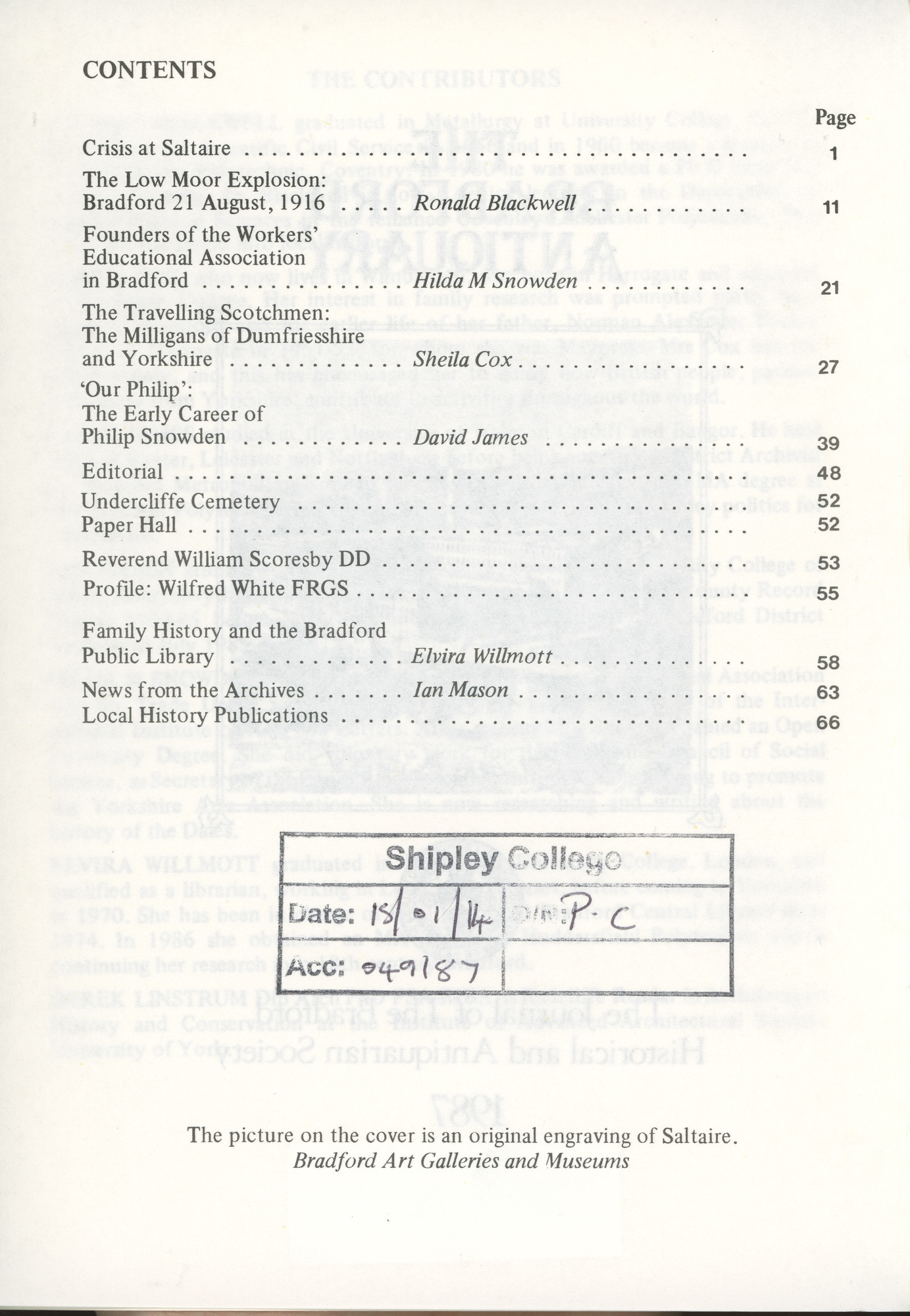 Bradford Antiquary - 1987: Contents page
