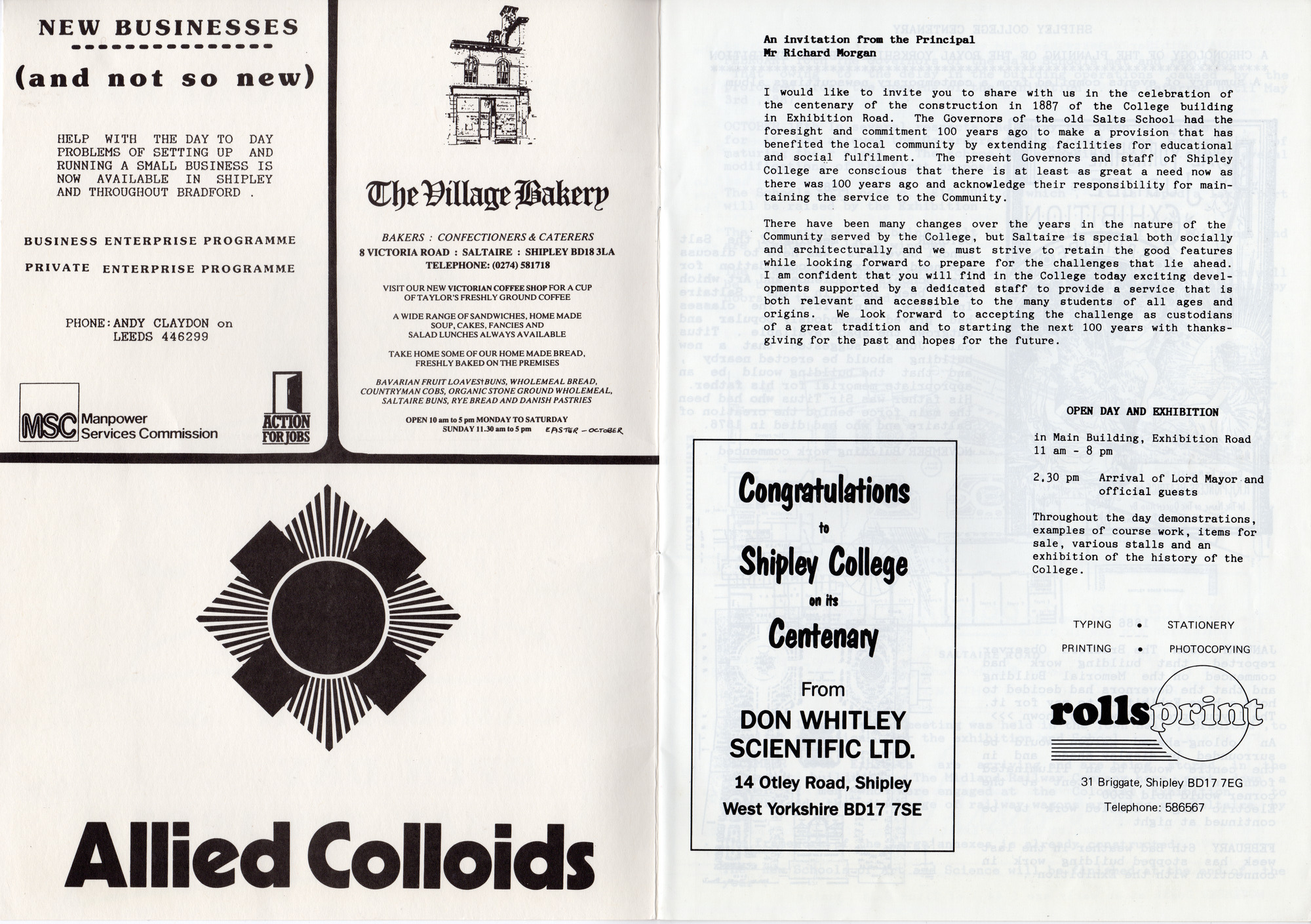 Centenary Souvenir Programme: Pages 1-2