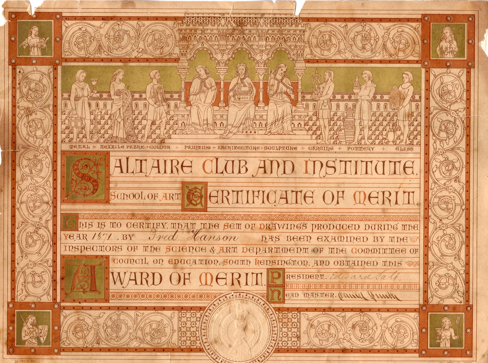 Certificate of Merit for Fred Hanson