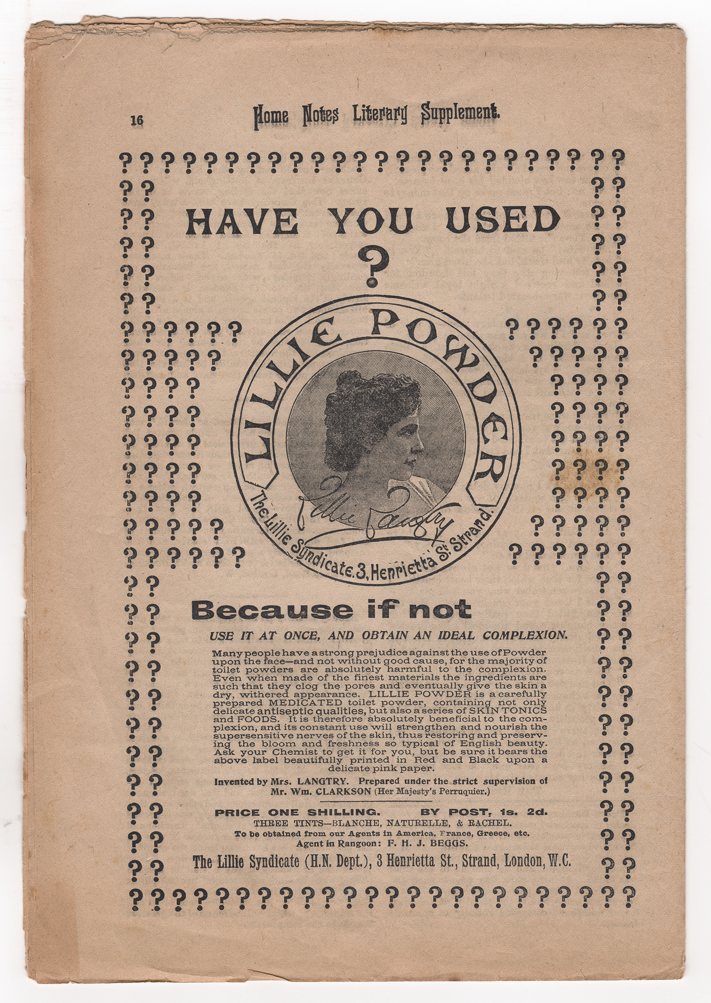 Home Notes Literary Supplement: Page 16 (back cover)