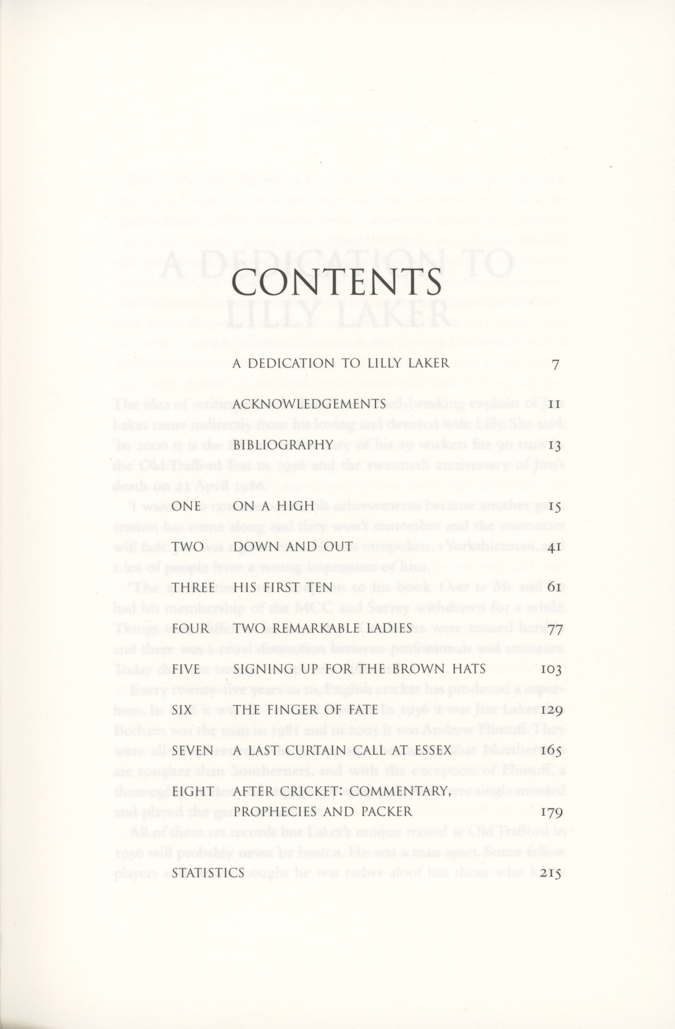Jim Laker 19-90: Contents page