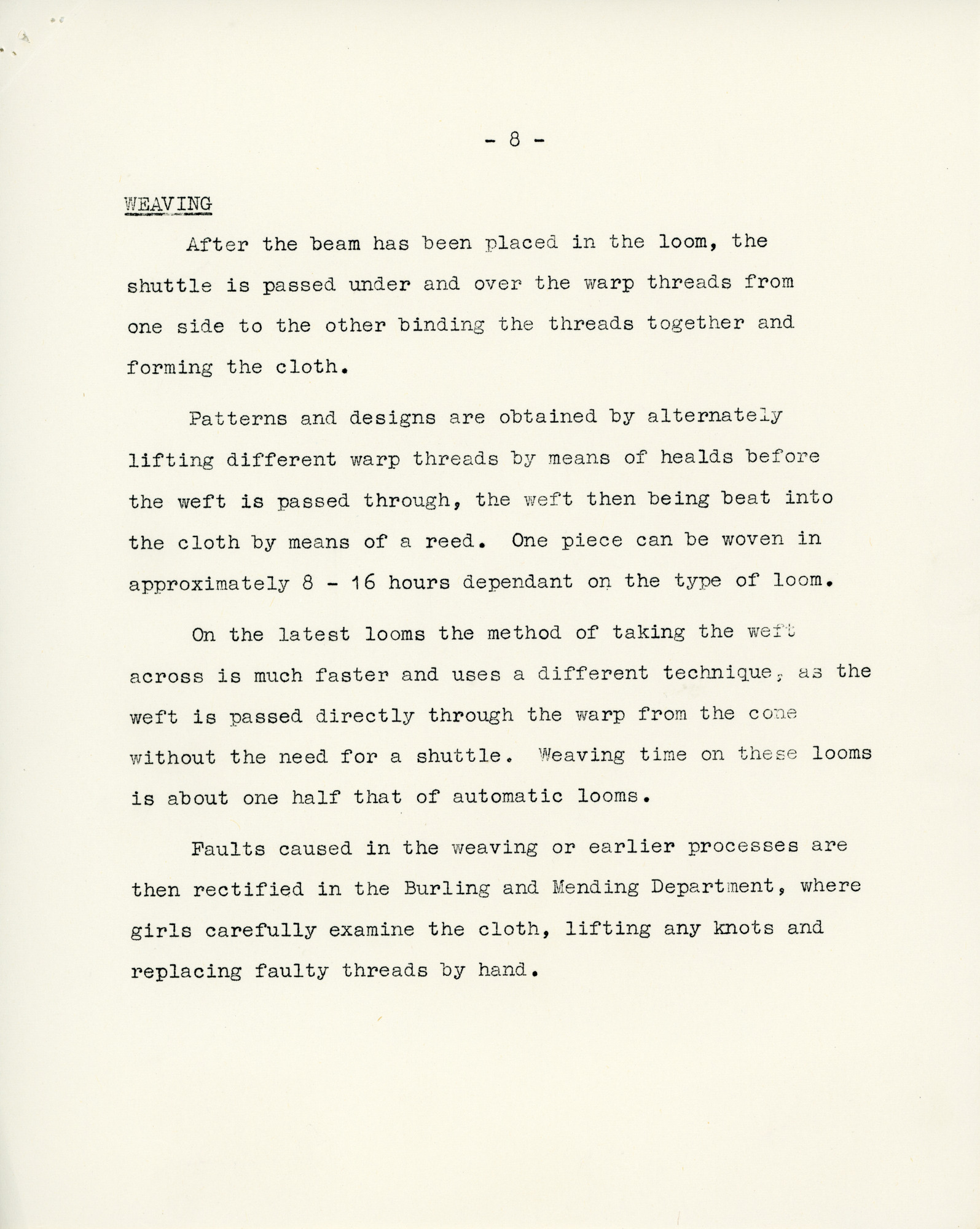 Main Processes in the Worsted Textile Spinning and Manufacturing Industry: Page 8 - Weaving