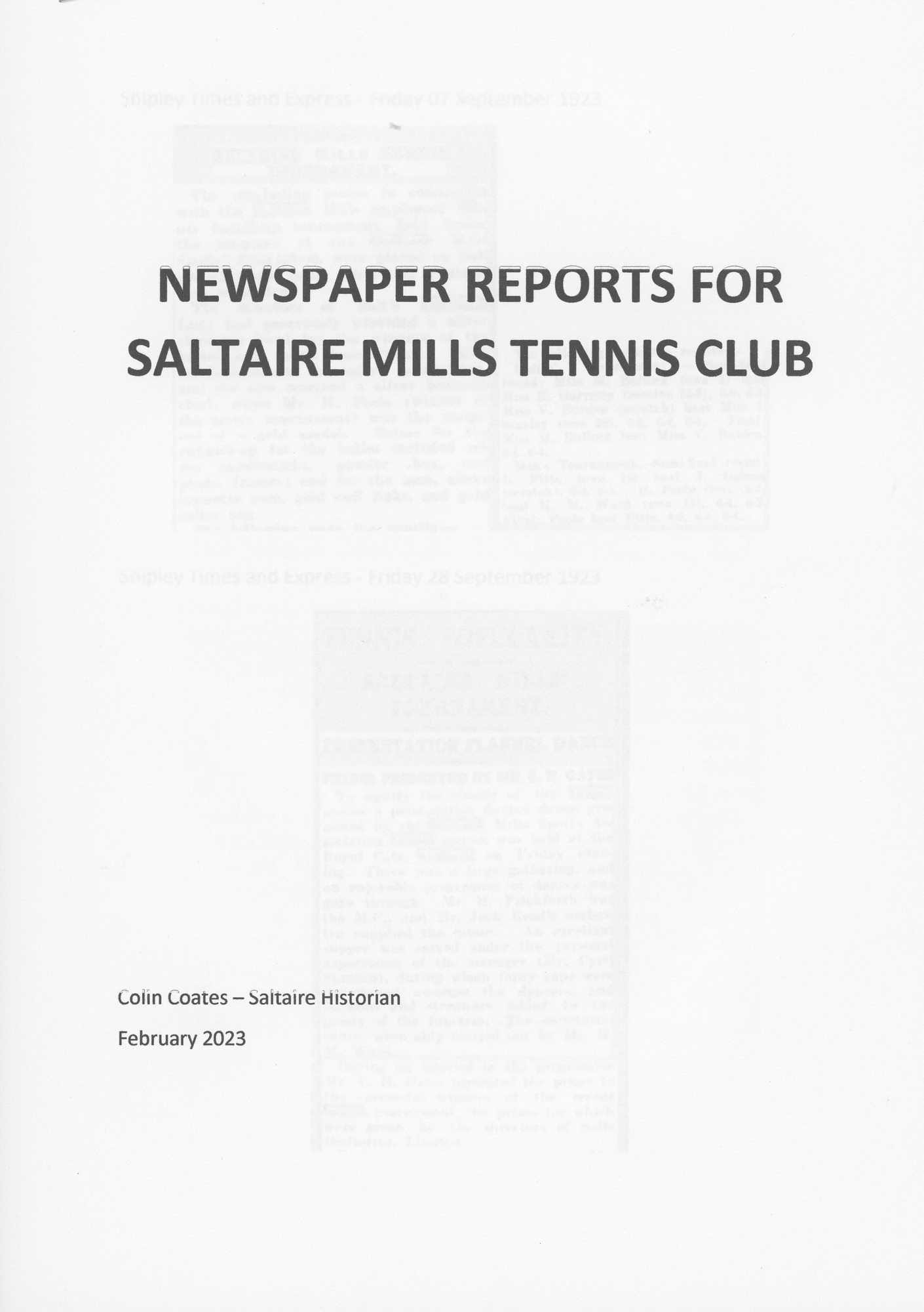 Newspaper reports for Saltaire Mills Tennis Club