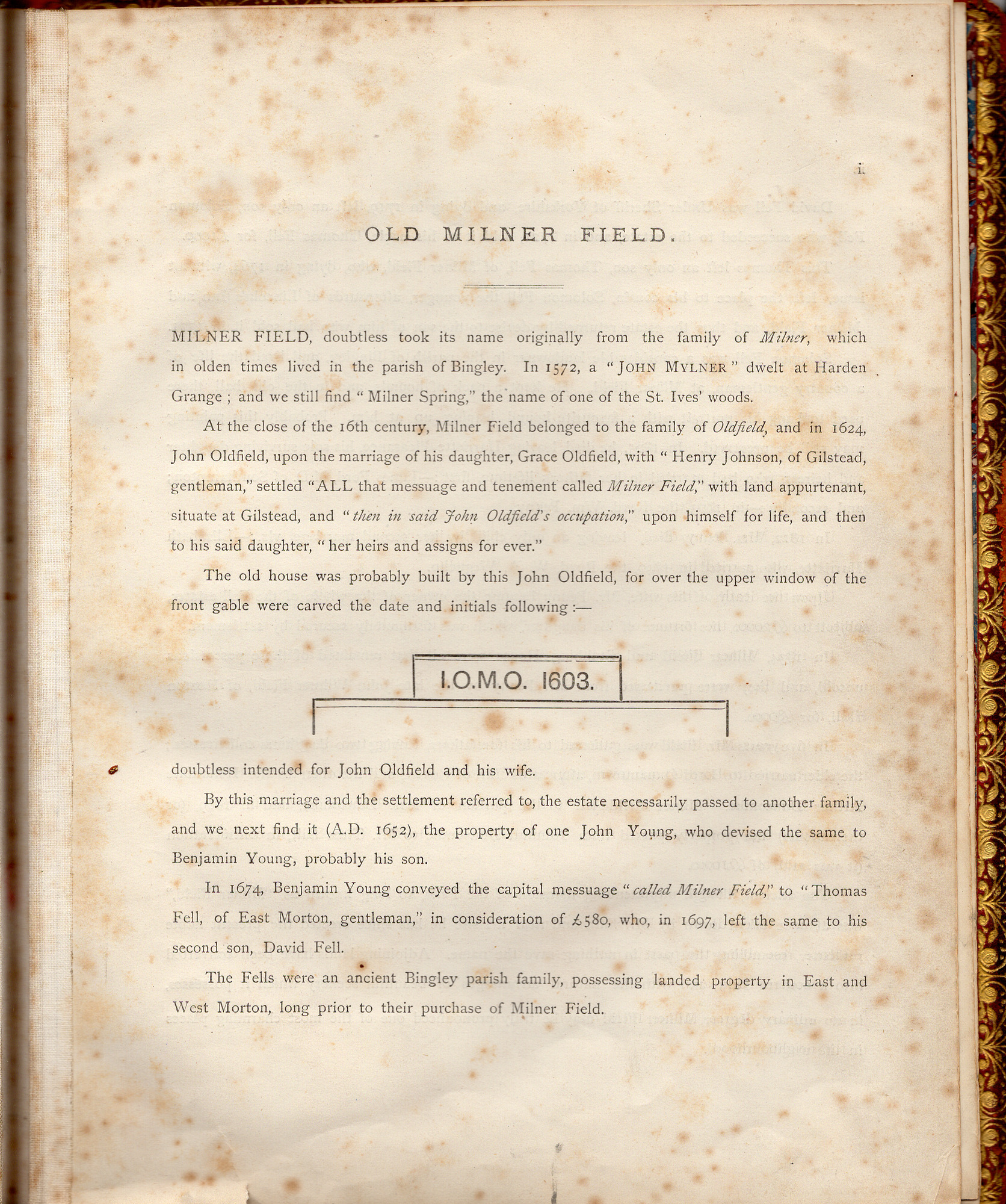 Old Milner Field: First page of main text
