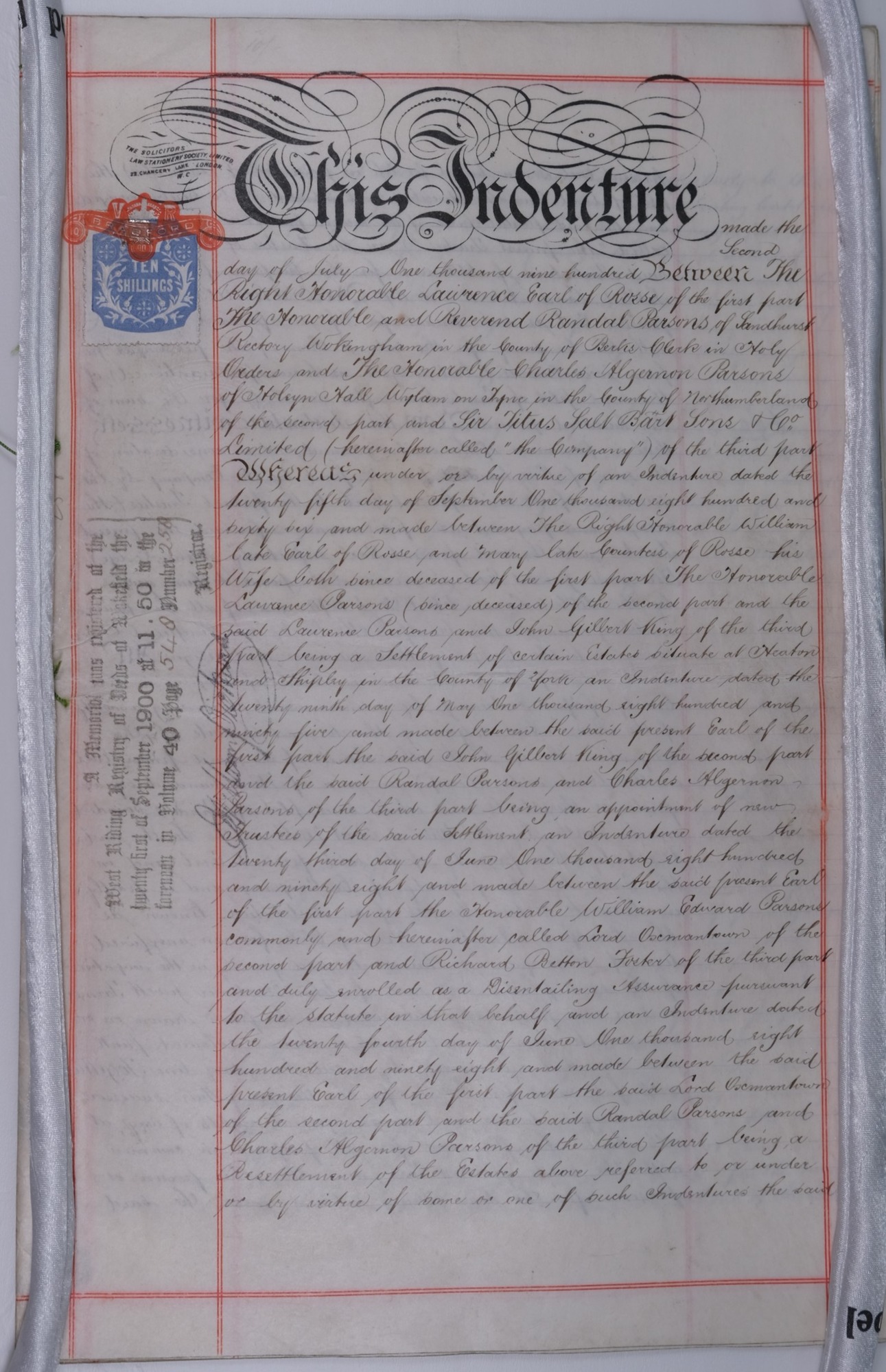 Original conveyancing document for strip of land near Hirst Mill