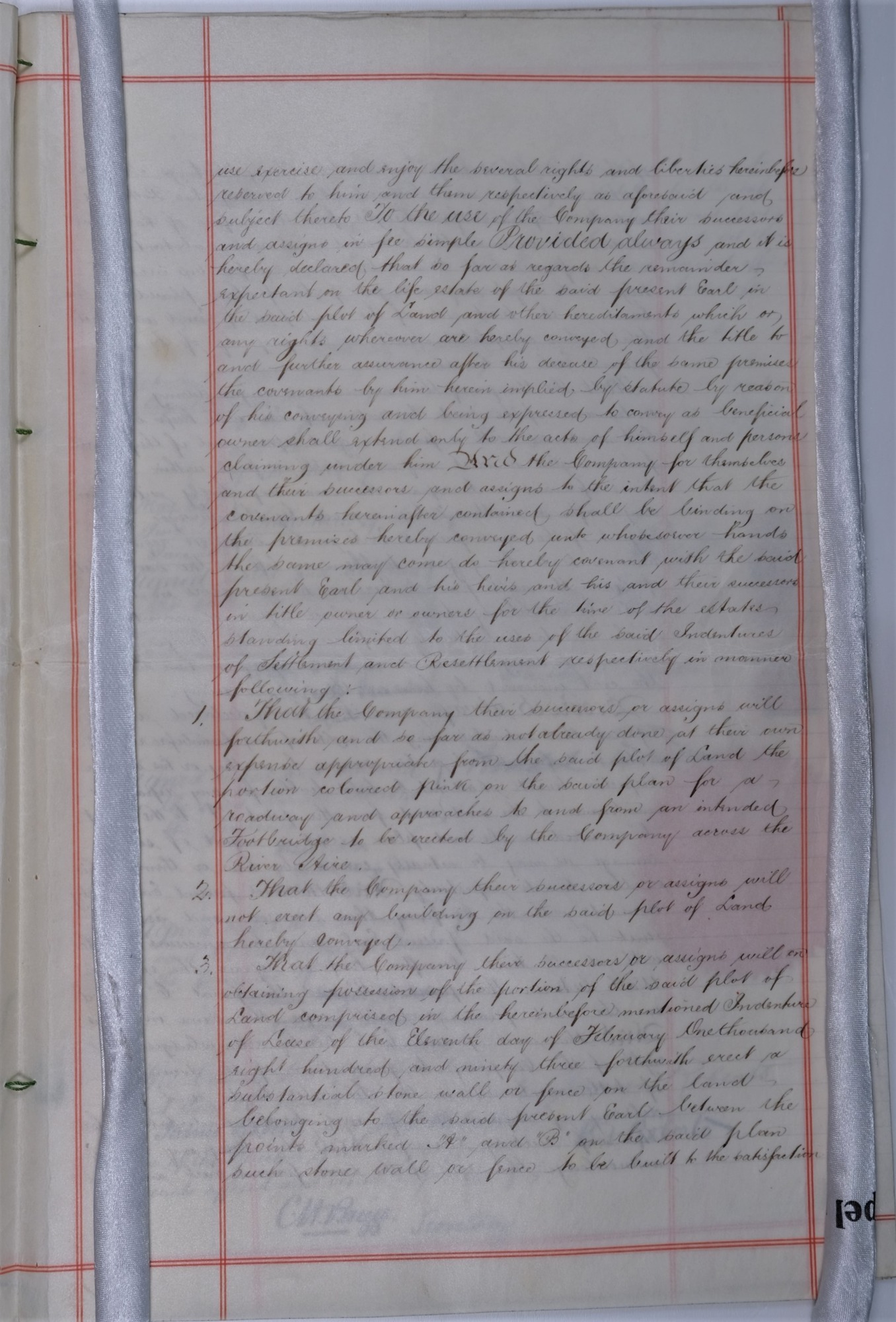 Original conveyancing document for strip of land near Hirst Mill