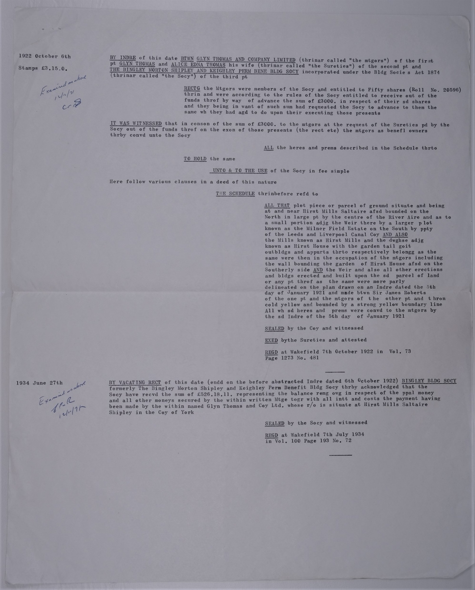 Part of a Mortgage contract