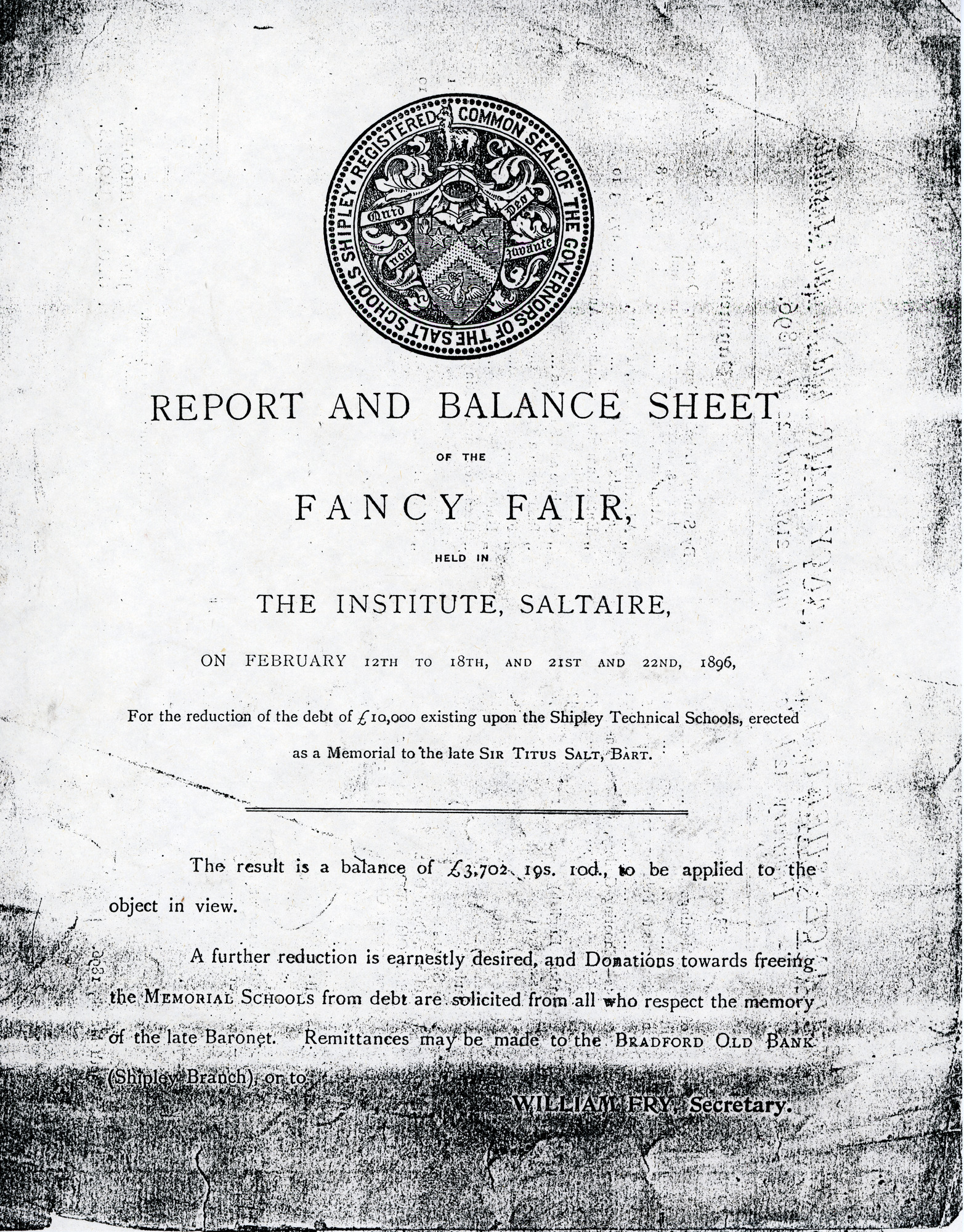 Report and Balance Sheet of the Fancy Fair
