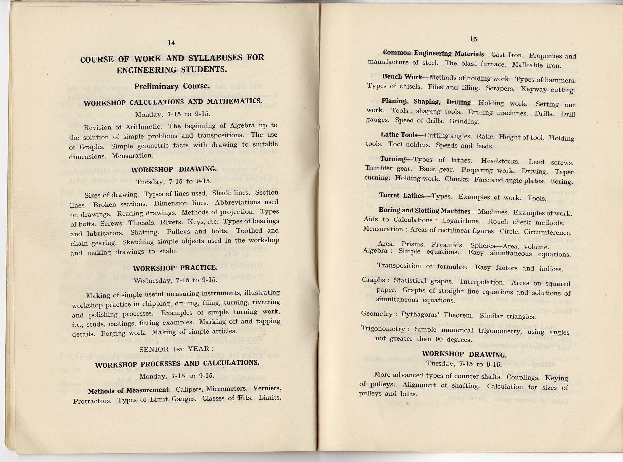 Salt School's Technical School Prospectuses (1927-1940): Prospectus 1927-1928 - pages 14 and 15