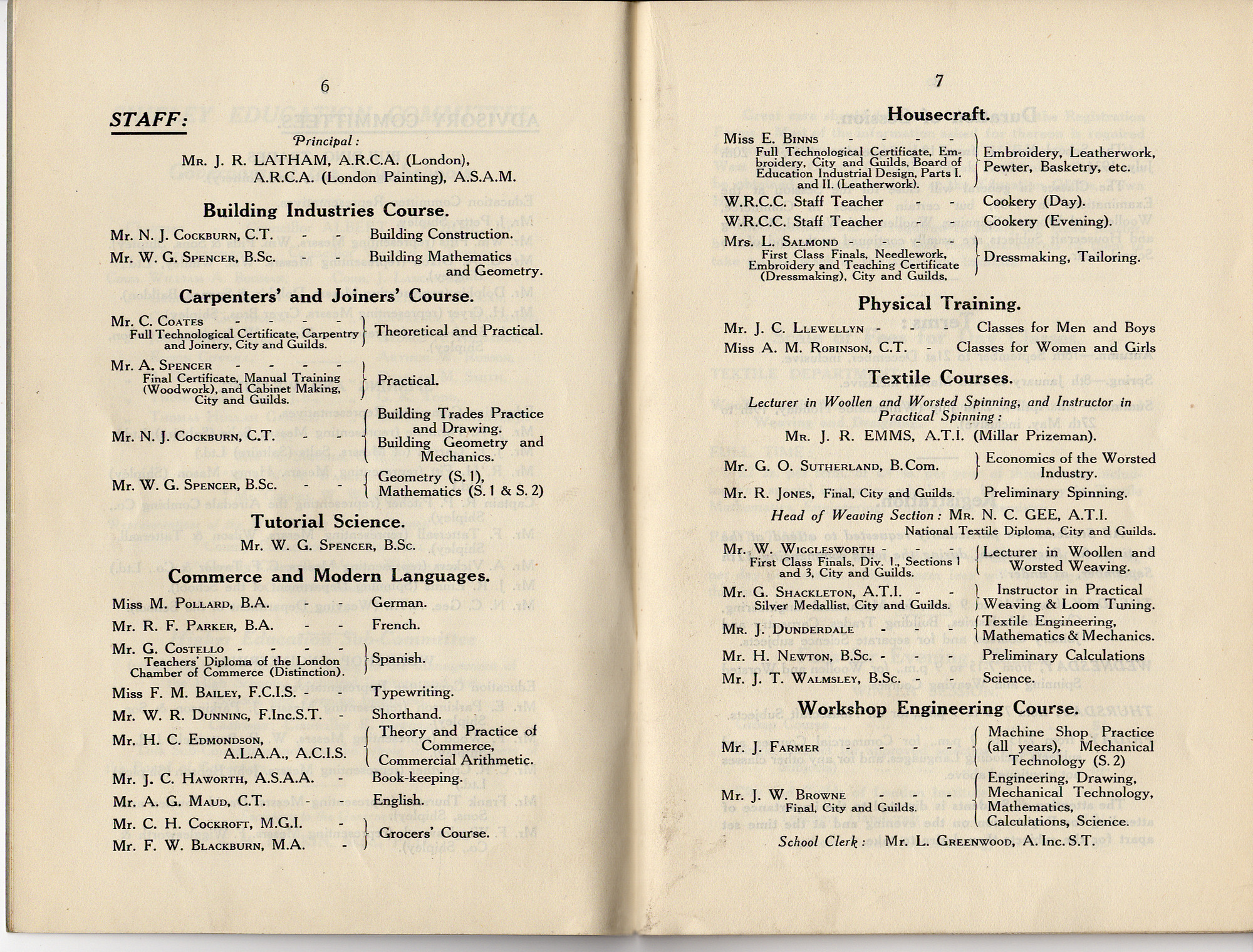 Salt School's Technical School Prospectuses (1927-1940): Prospectus 1933-1934 - pages 6 and 7