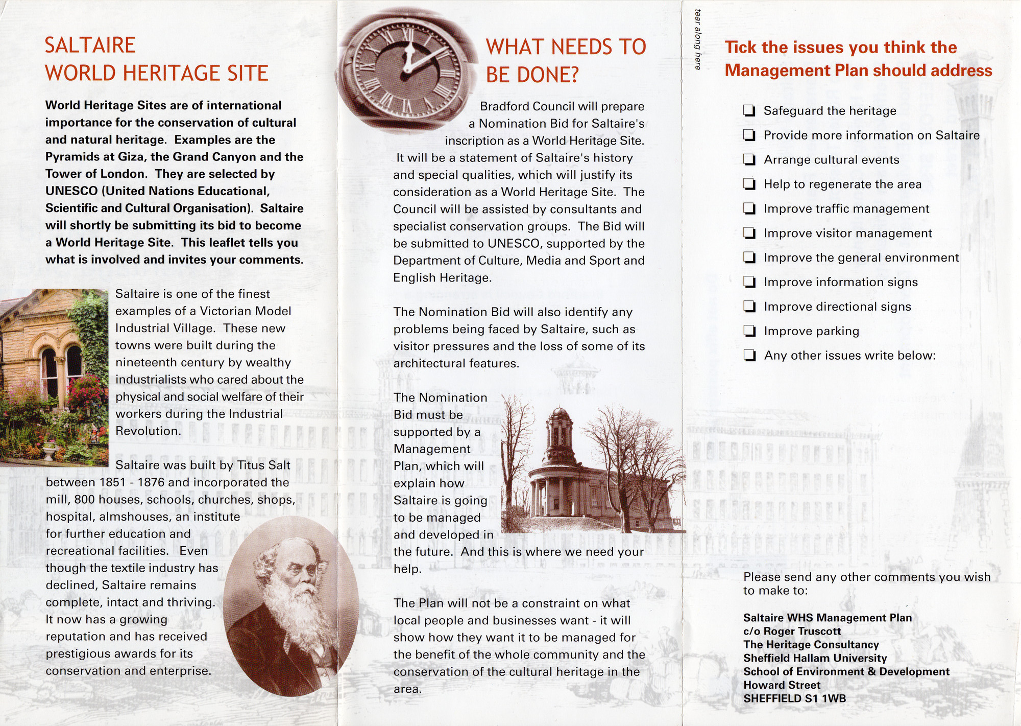 Saltaire World Heritage Site: Management Plan leaflet: Inside
