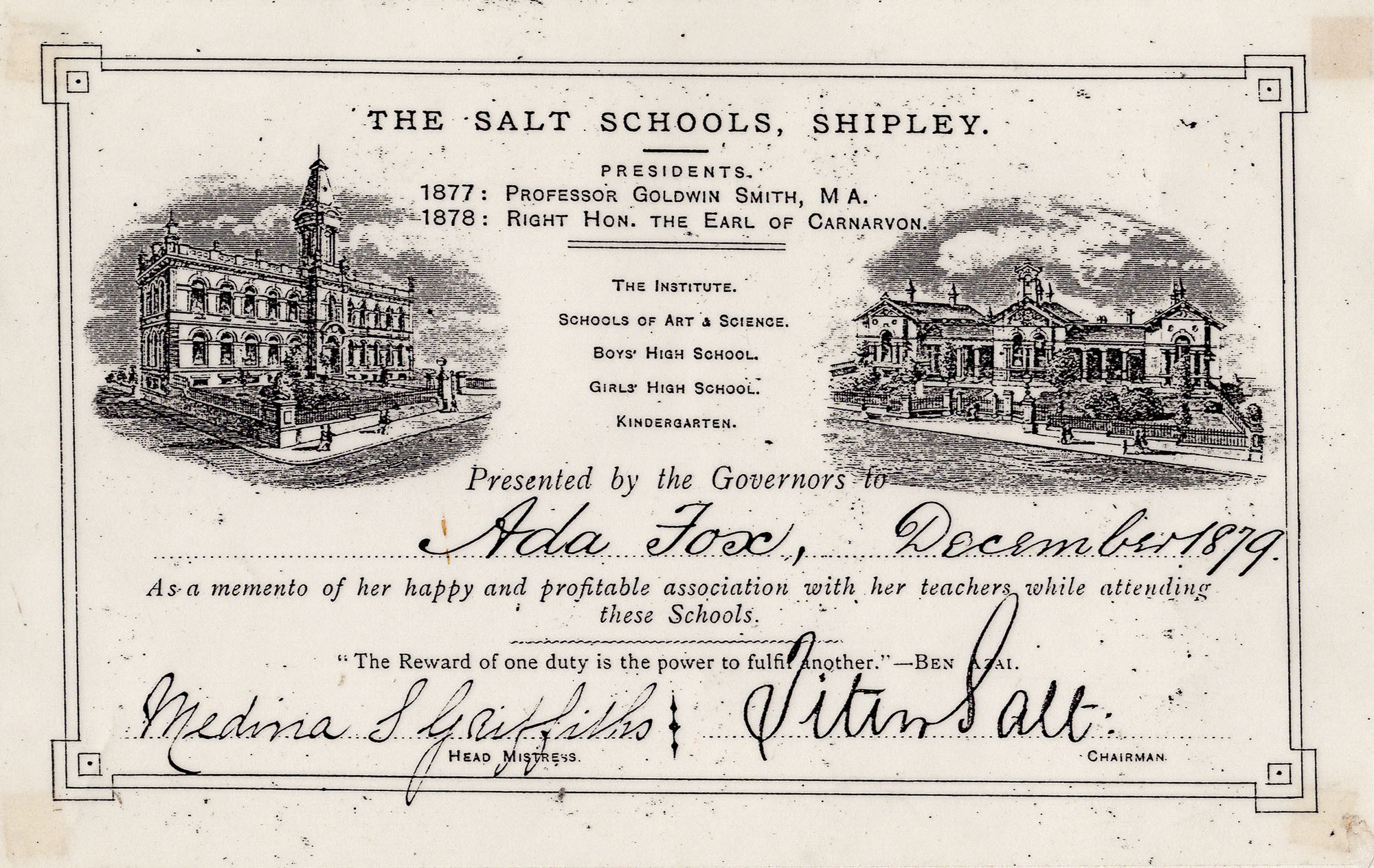 Salts School certificate