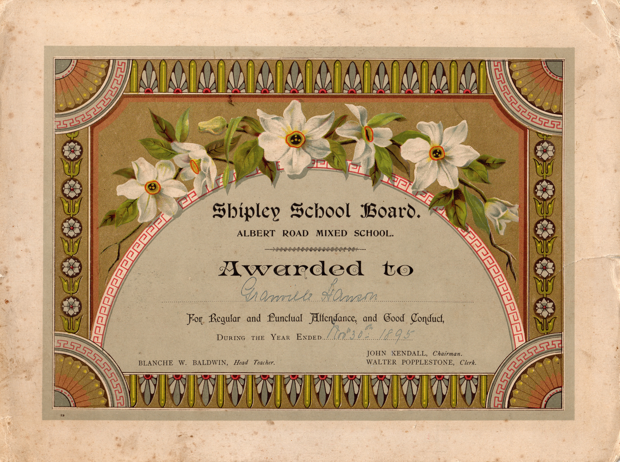 School certificate of attendance