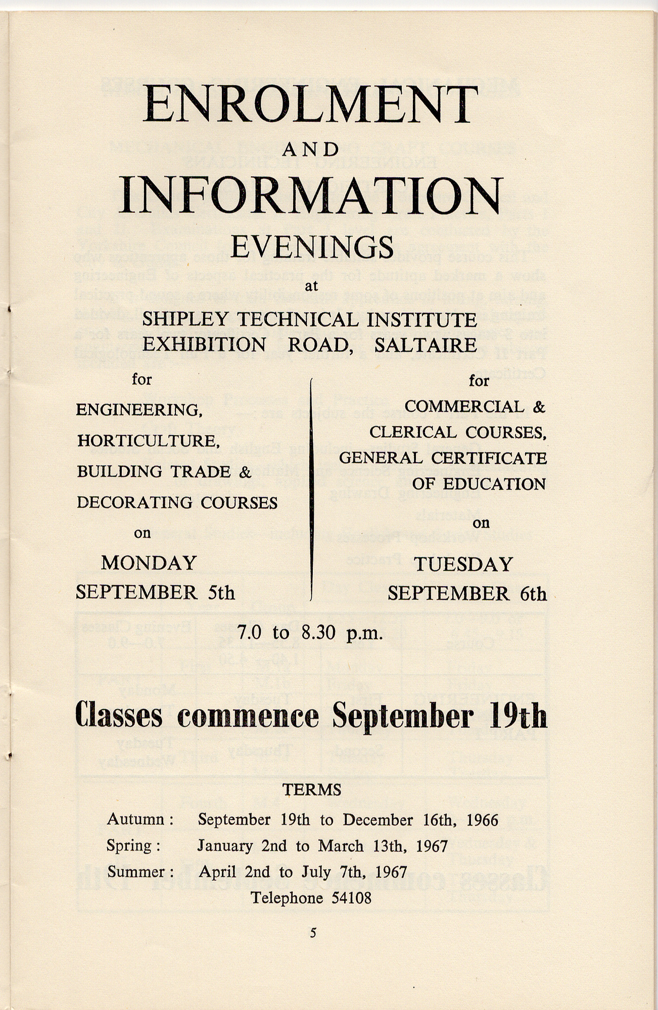 Shipley College Documents: Vocational courses brochure 1966-67 - page 5