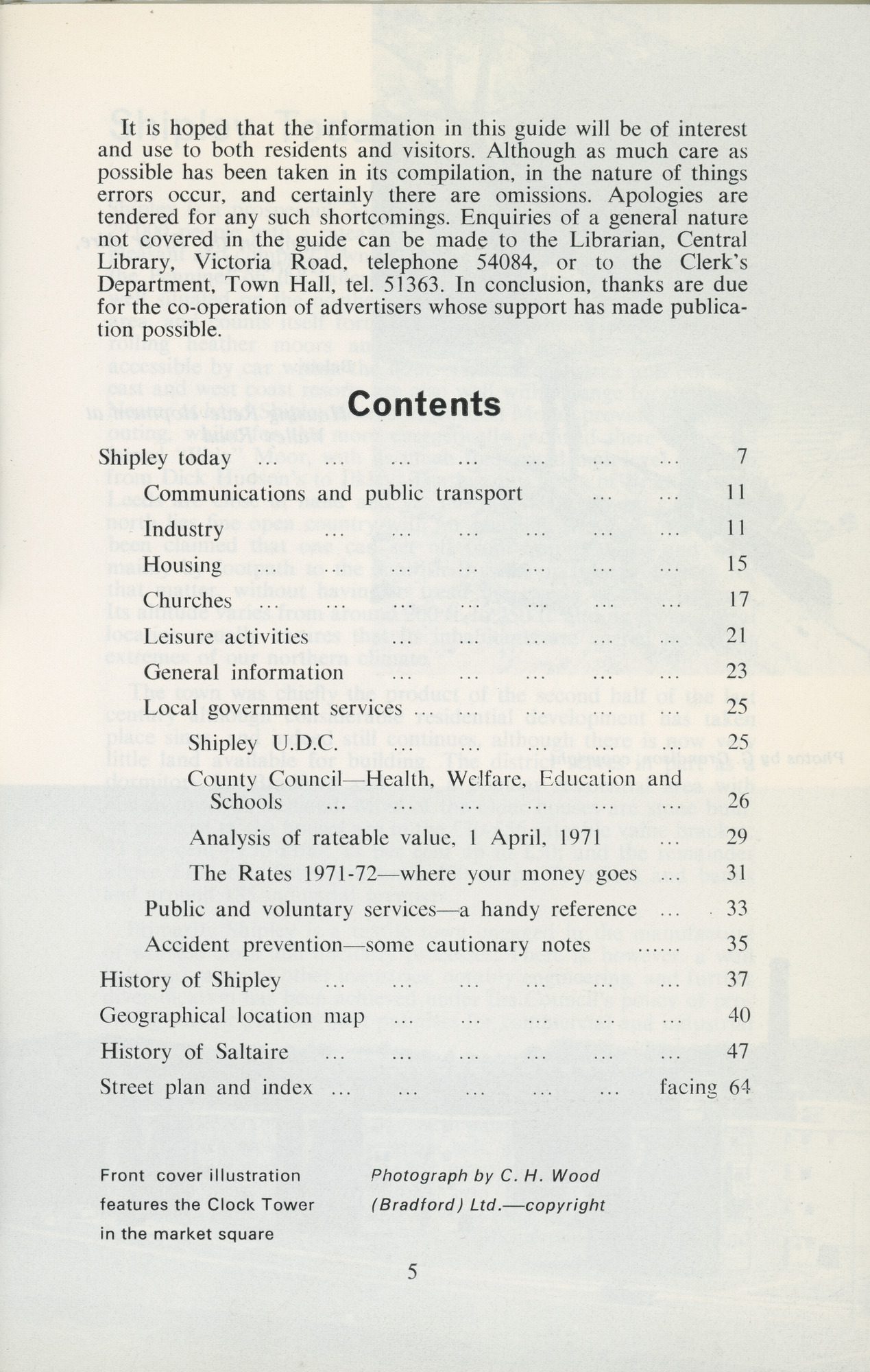 Shipley, West Yorkshire. Official guide and street map: Contents page