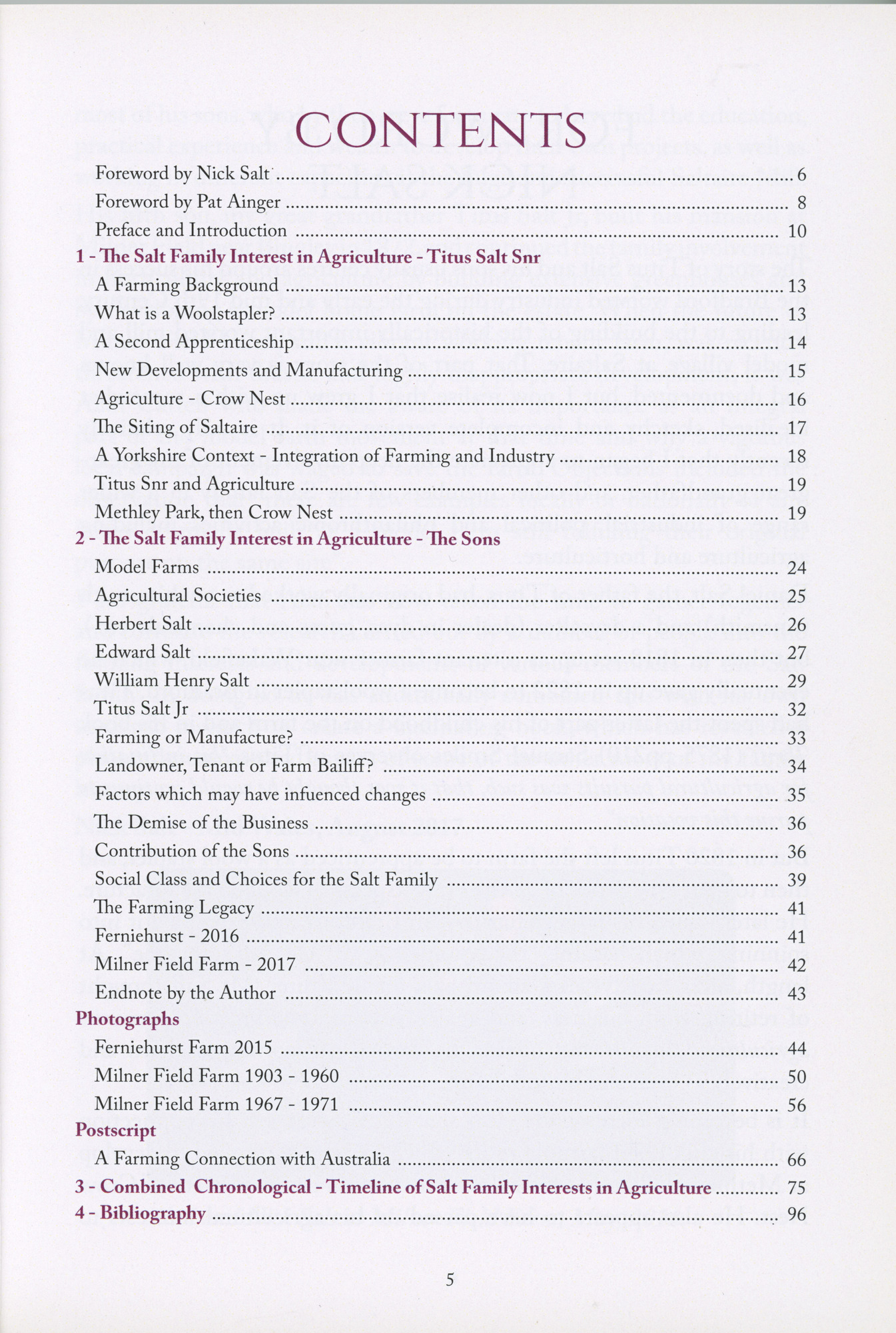 Sir Titus Salt and Sons - a farming legacy: Contents page