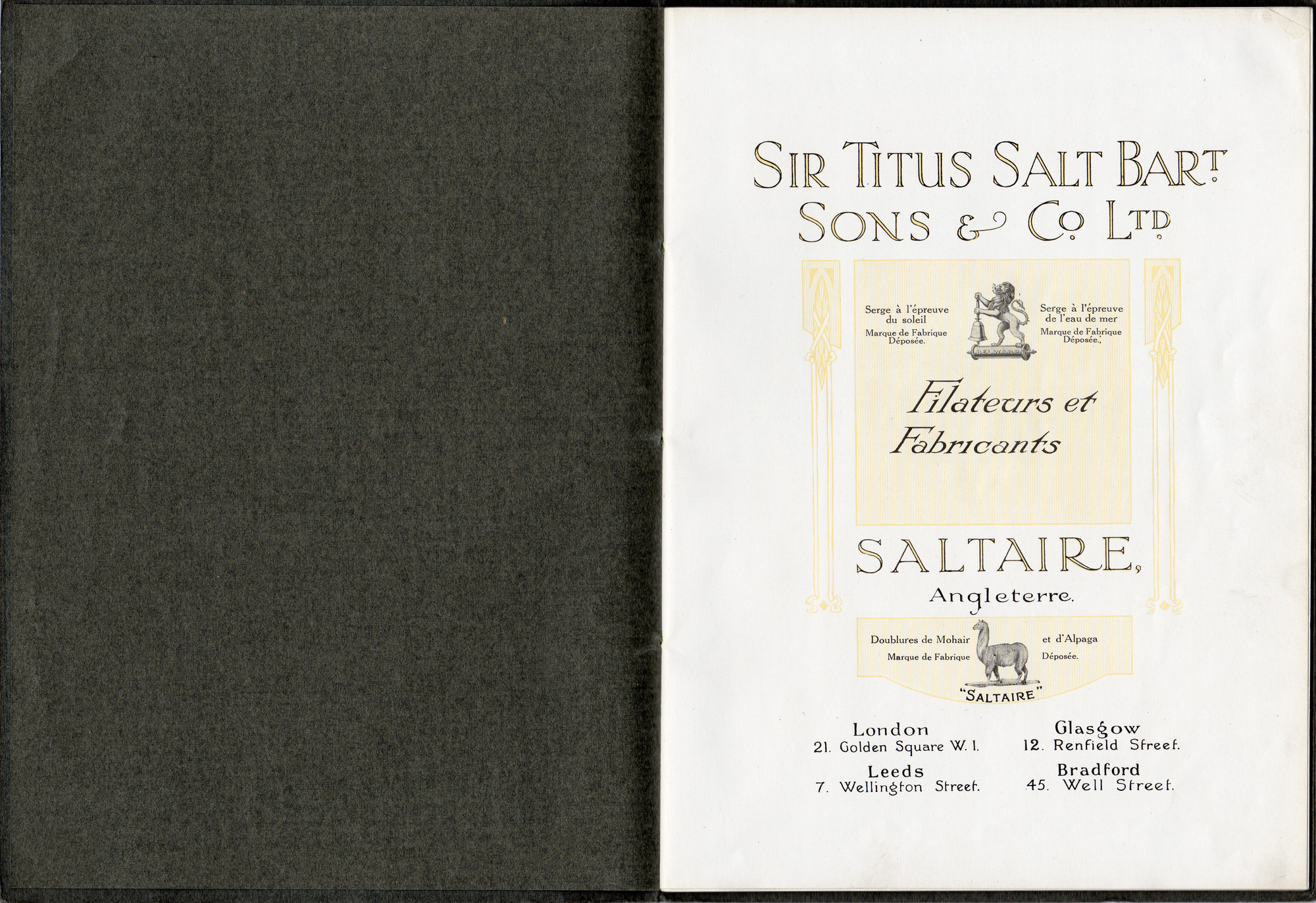 Sir Titus Salt Bart. Sons and Co Limited: Inside front cover and page 1