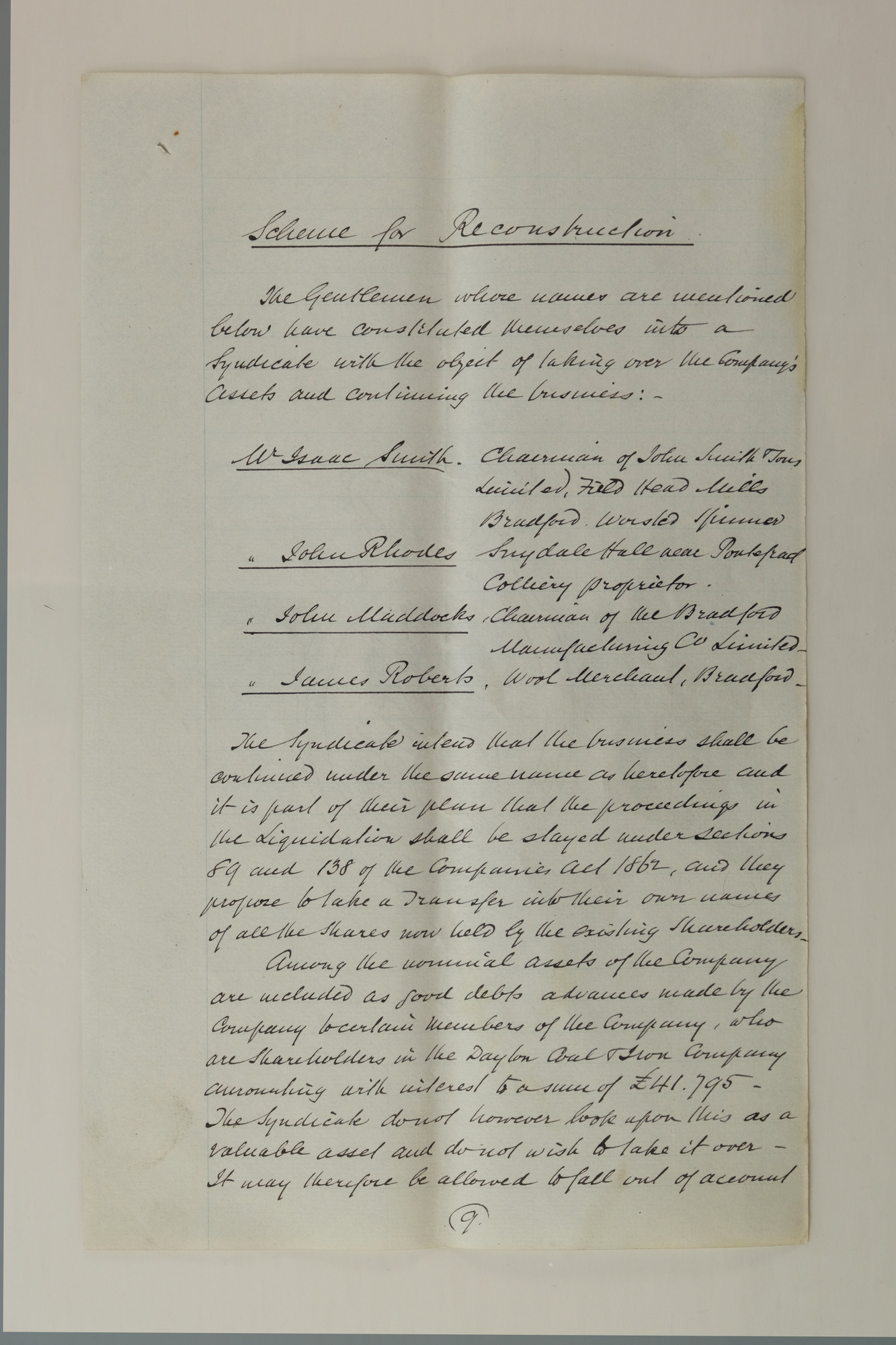 Statement and scheme for reconstruction: Page 9