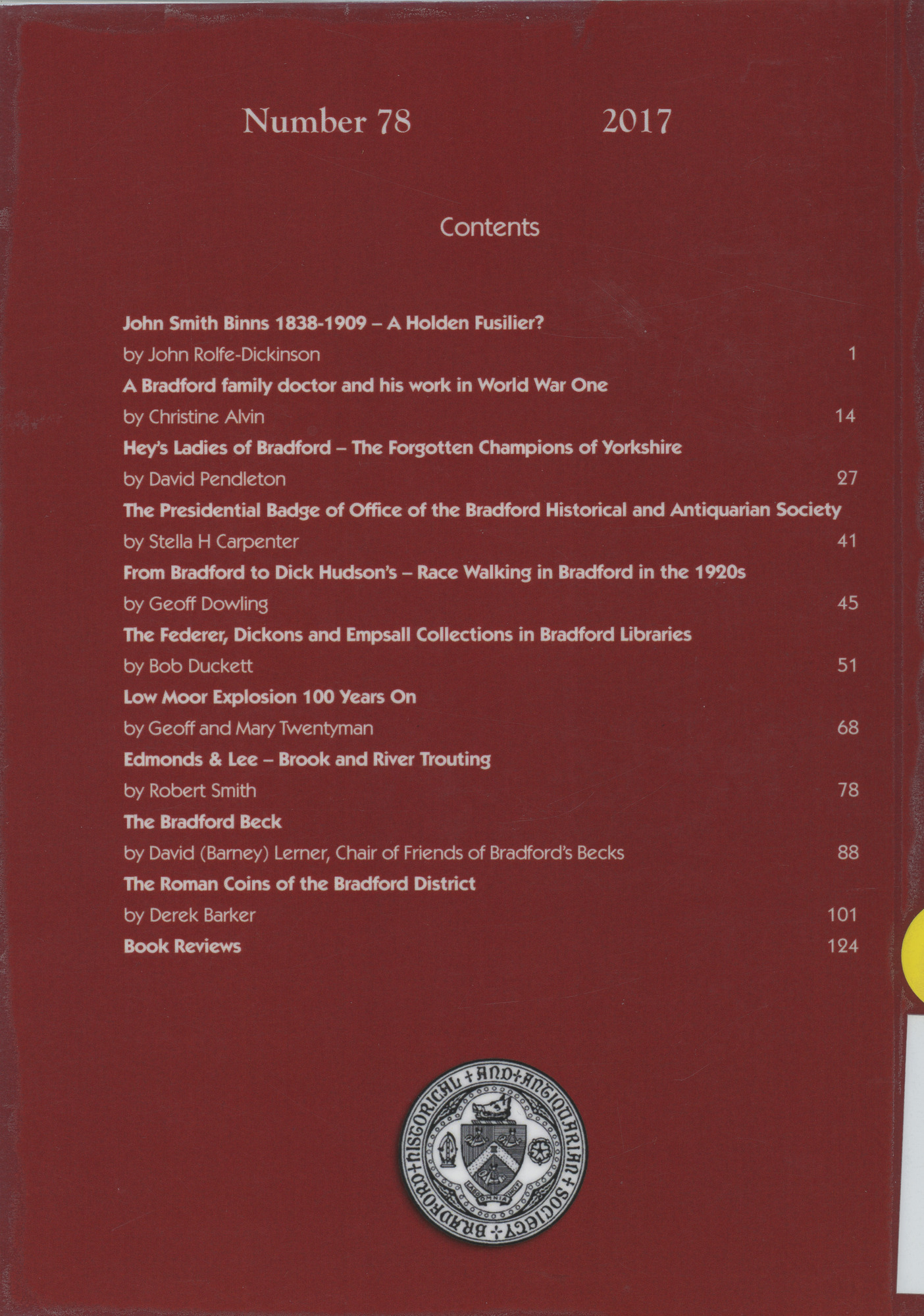 The Bradford Antiquary 2017: Back cover with contents