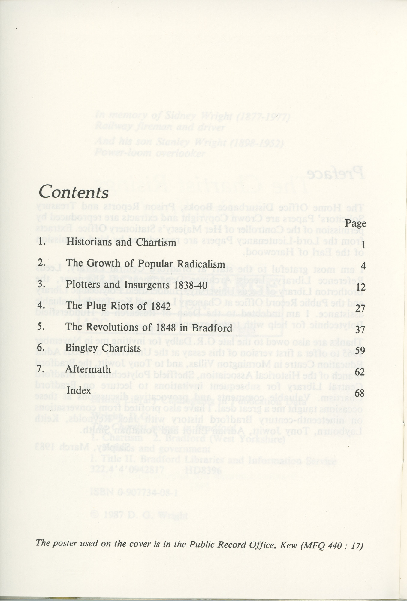 The Chartist Risings in Bradford: Contents page