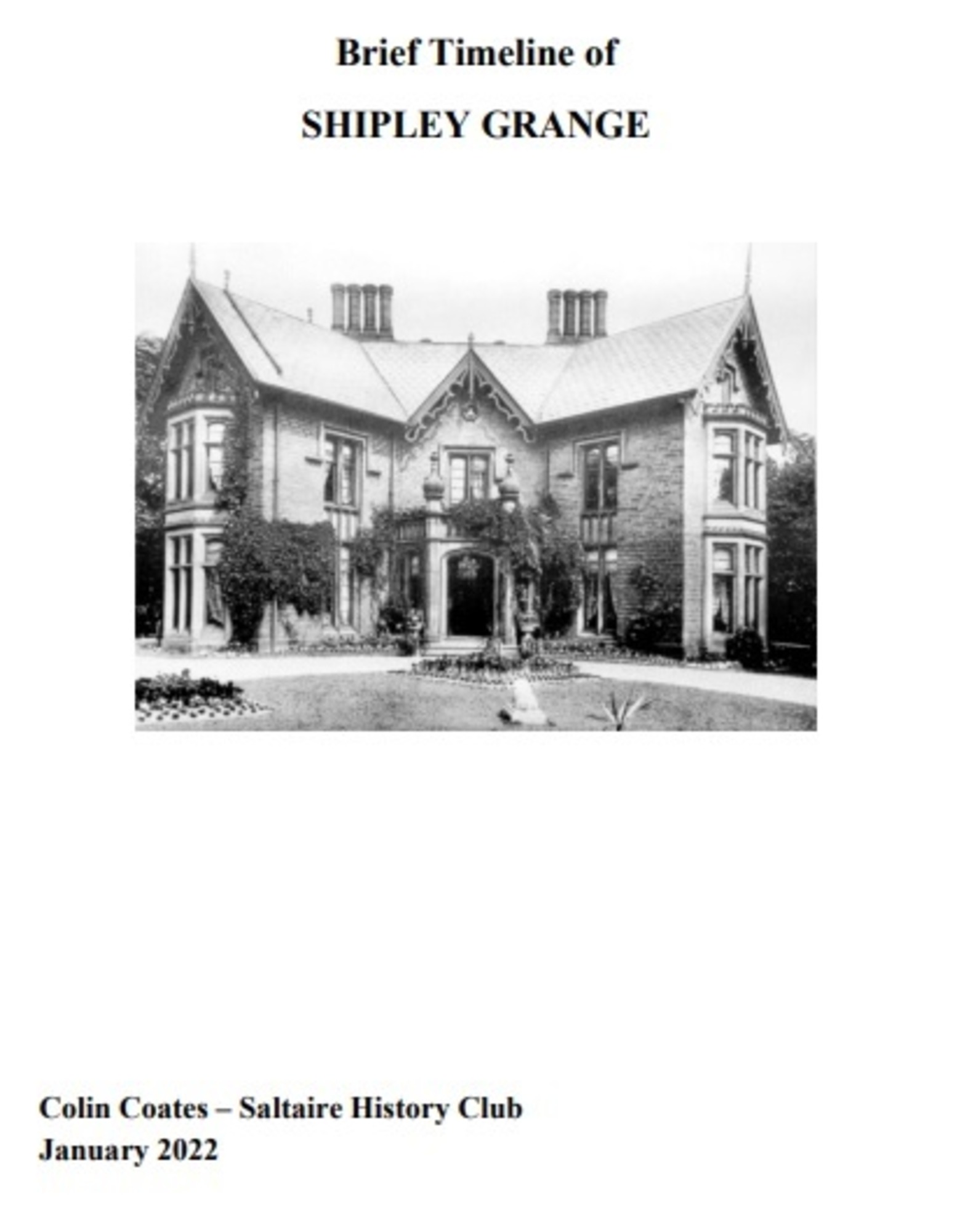 Timeline for Shipley Grange