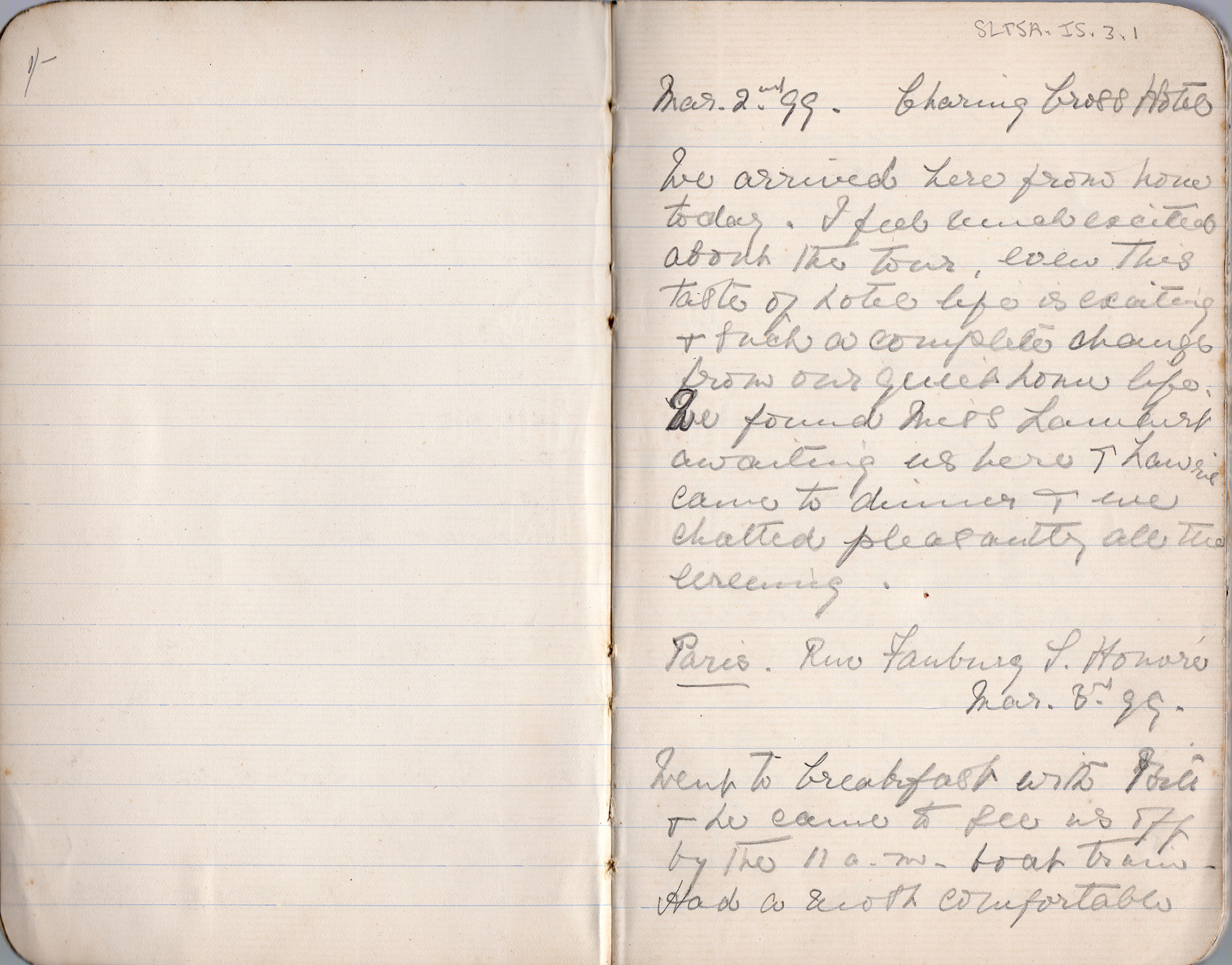 Travel notebook of Isabel Salt from 1899: Page 1