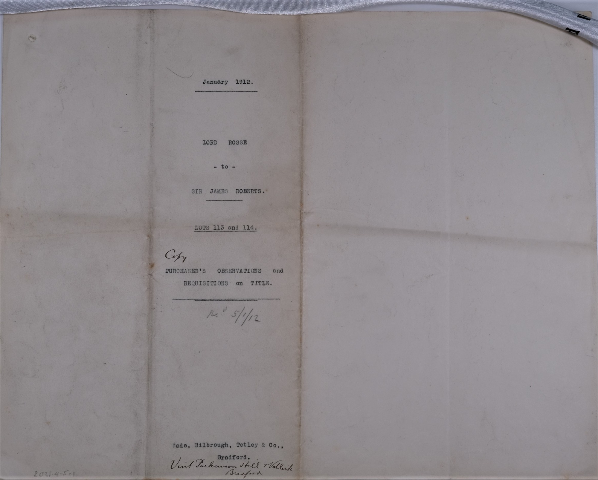 Two schedules relating to plots of land 113 and 114 near Hirst Wood, Shipley