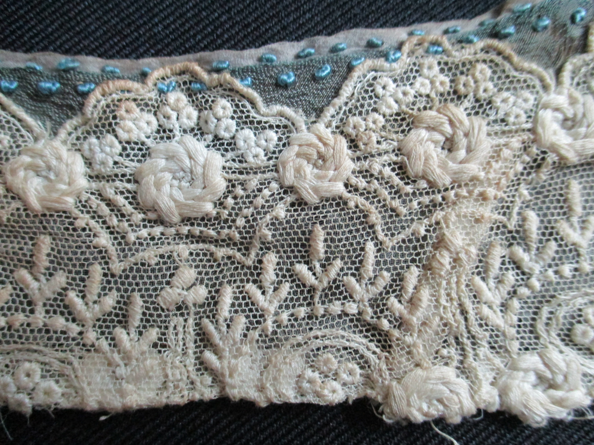 Lace Collar: Close up image of embroidery detail on collar.