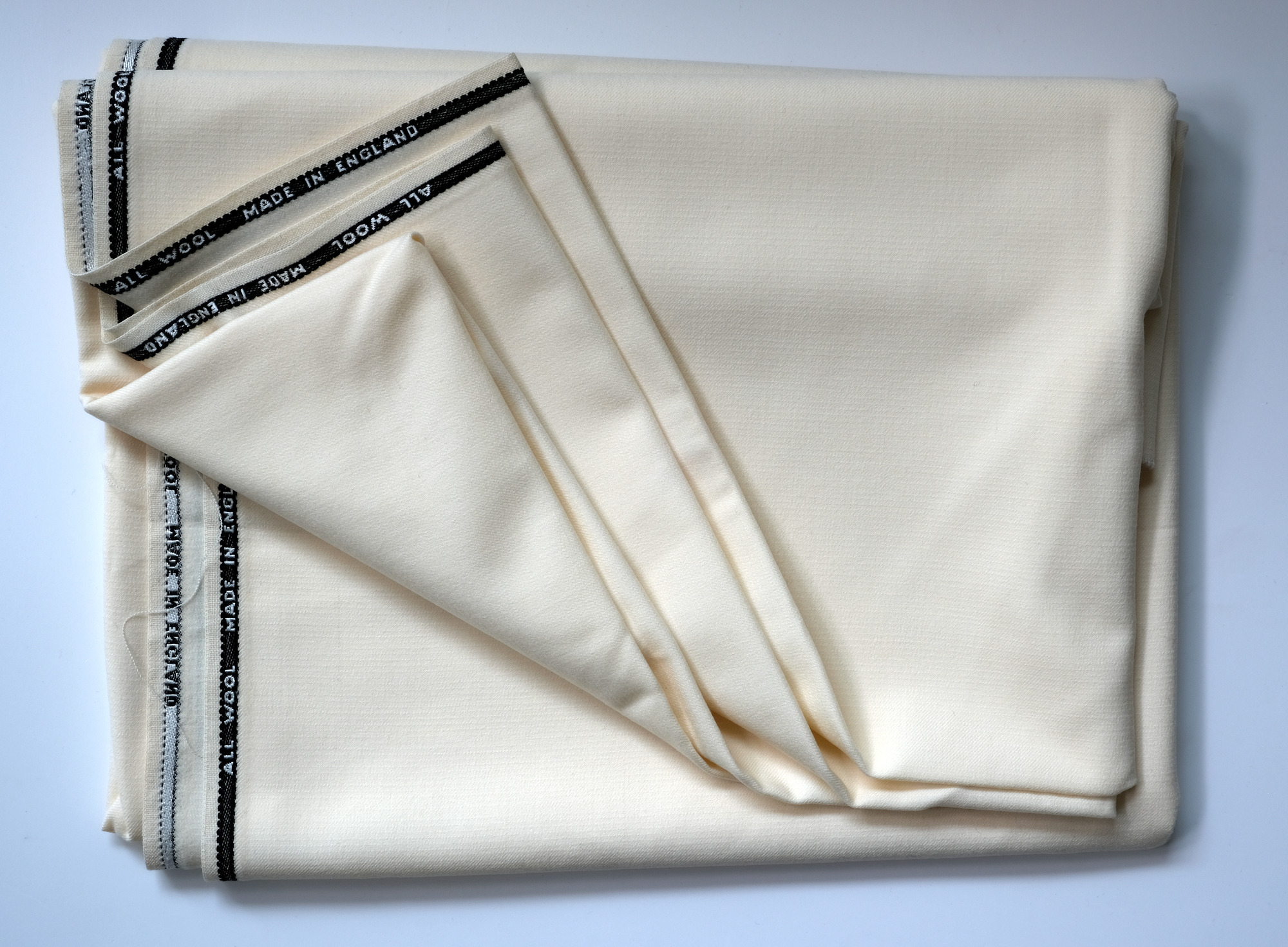 Length of white cloth: View showing cloth folded back thrice