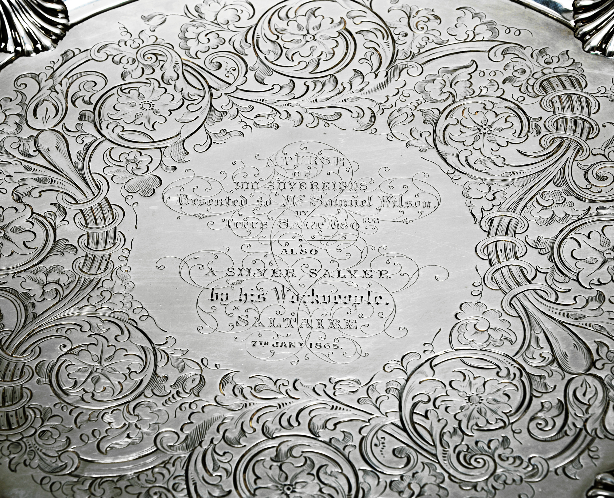 Silver salver for Samuel Wilson: Full view