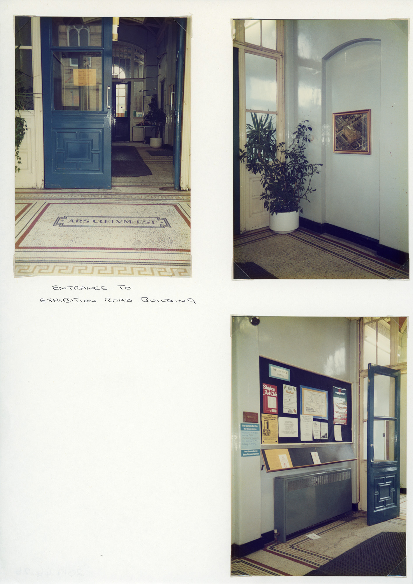 3 colour photographs of Exhibition Road Building Entrance