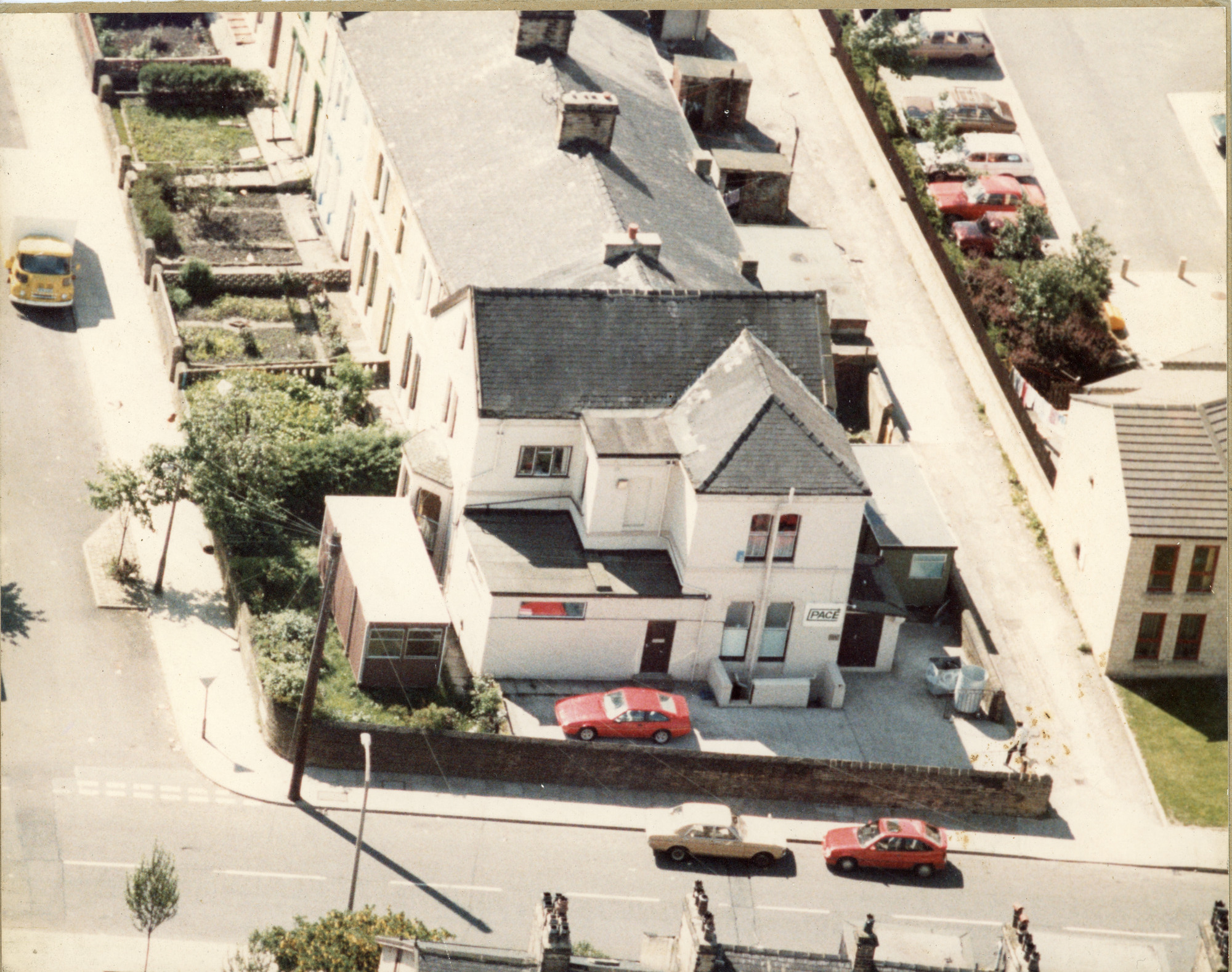 Aerial photograph of a white building
