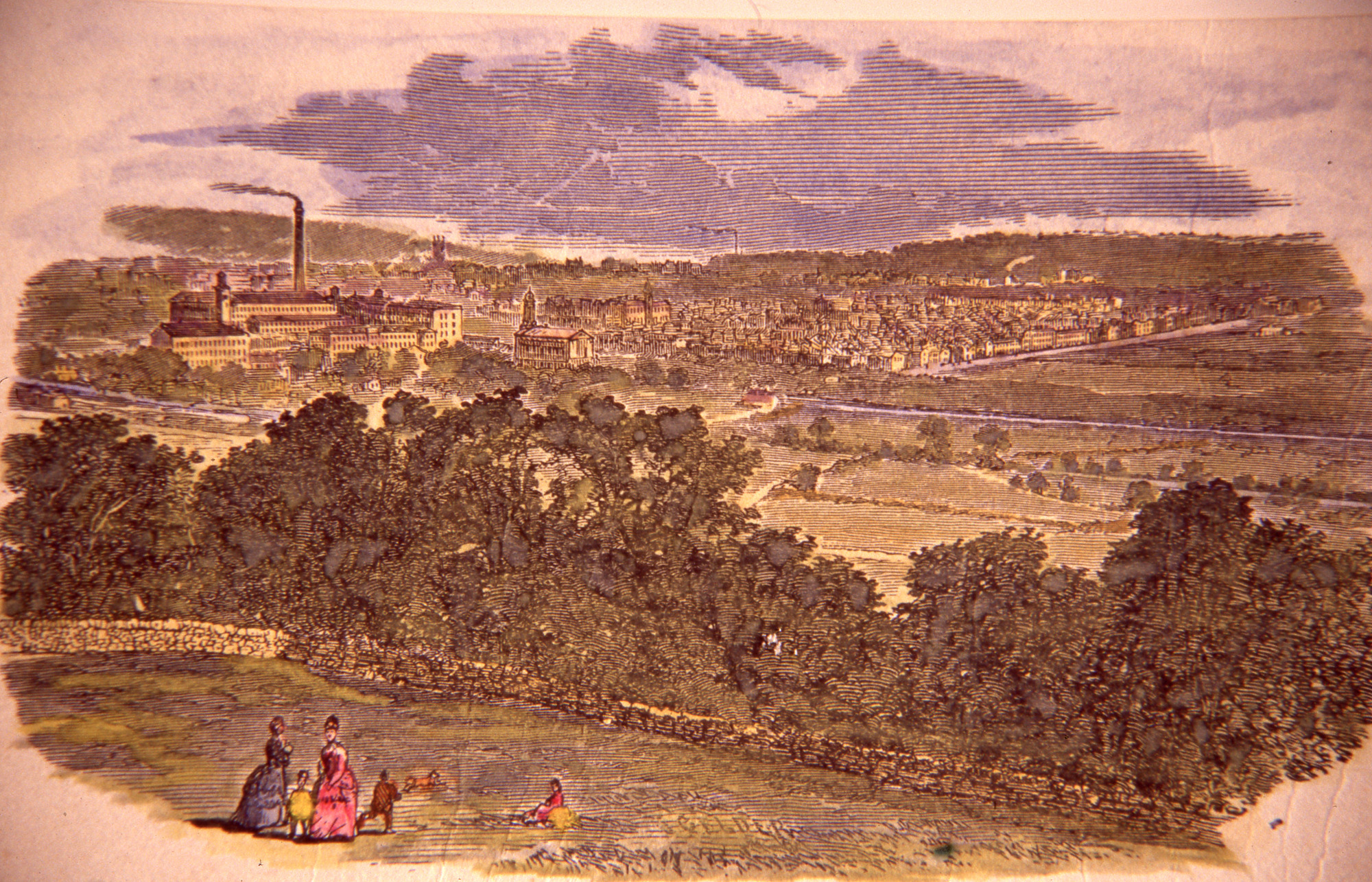 Etching of Saltaire coloured