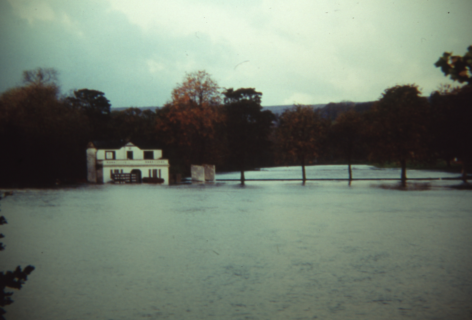 Photograph of flooded cricket field. One of a collection of Slides relating to Saltaire: Compiled by Bowtell, Albert .