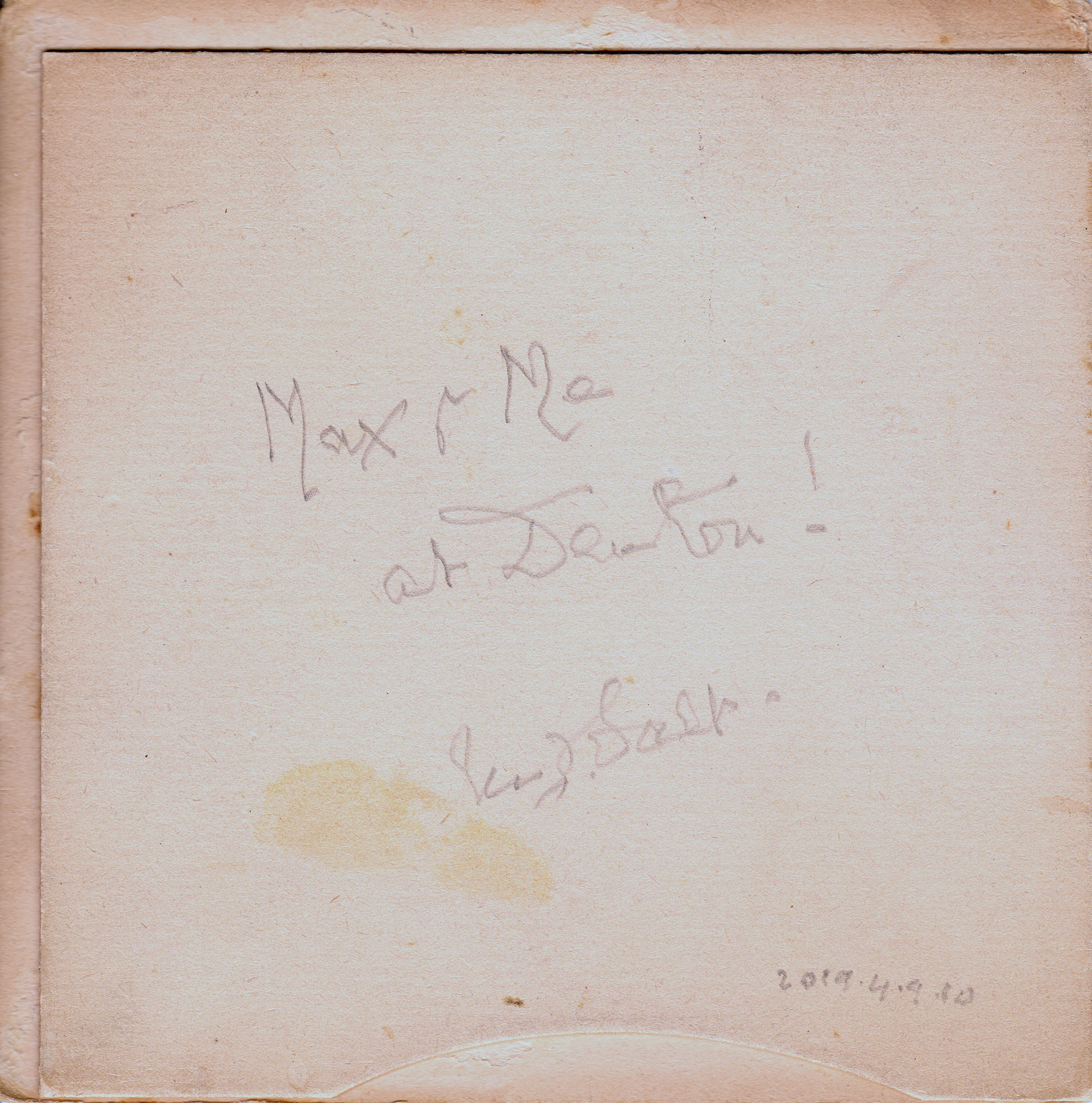 Photograph of Isabel Salt: Reverse of photograph with Isabel's note 'Max and me'
