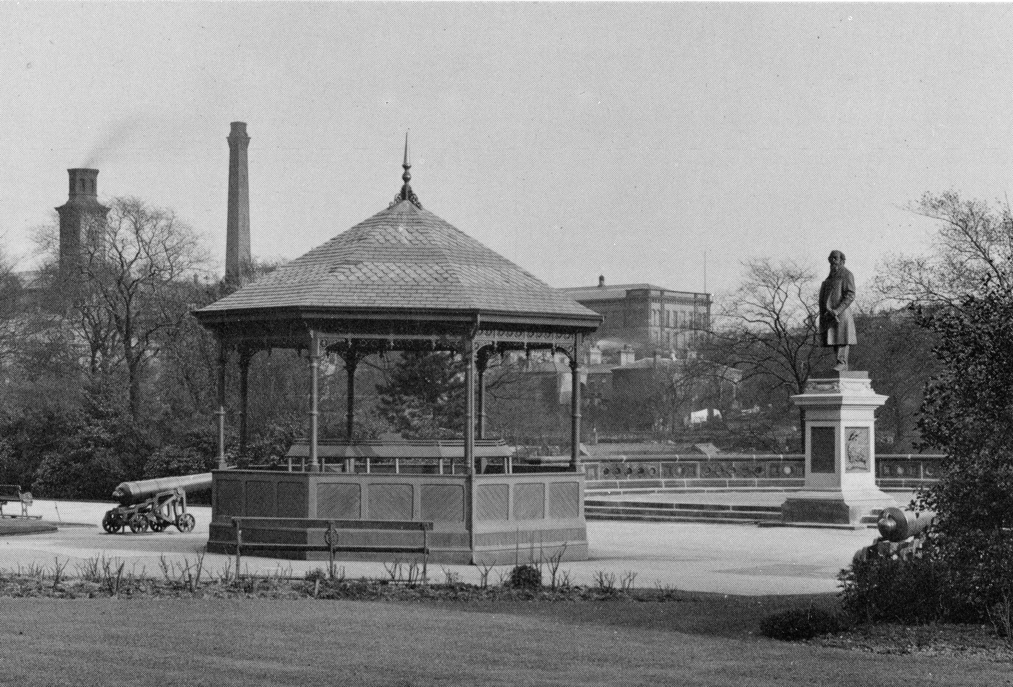 Photographic postcards of Saltaire and Shipley from the early twentieth centuries: Bandstand and statue of Sir Titus Salt in Roberts Park