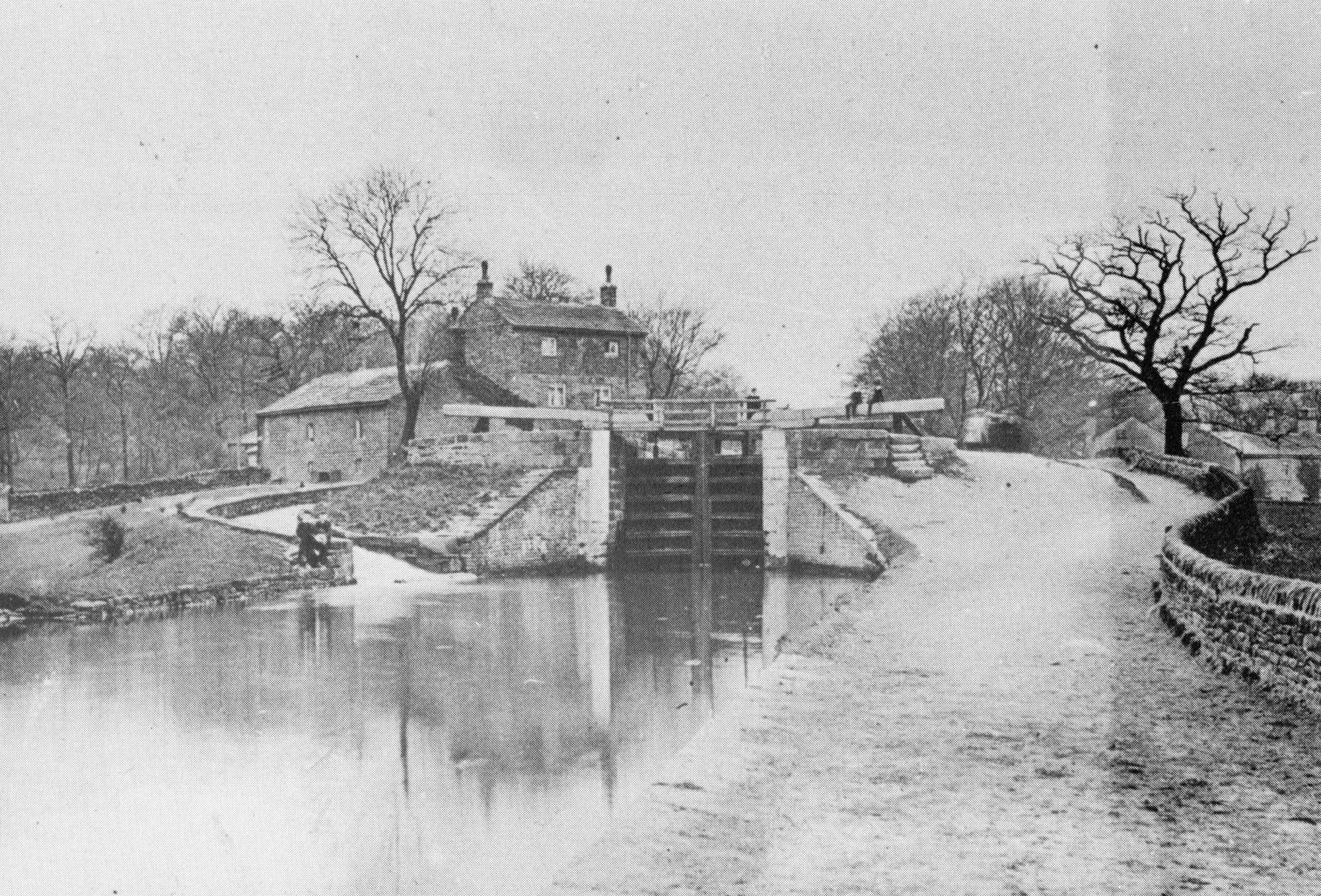 Photographic postcards of Saltaire and Shipley from the early twentieth centuries: Canal locks near Hirst Wood near Saltaire