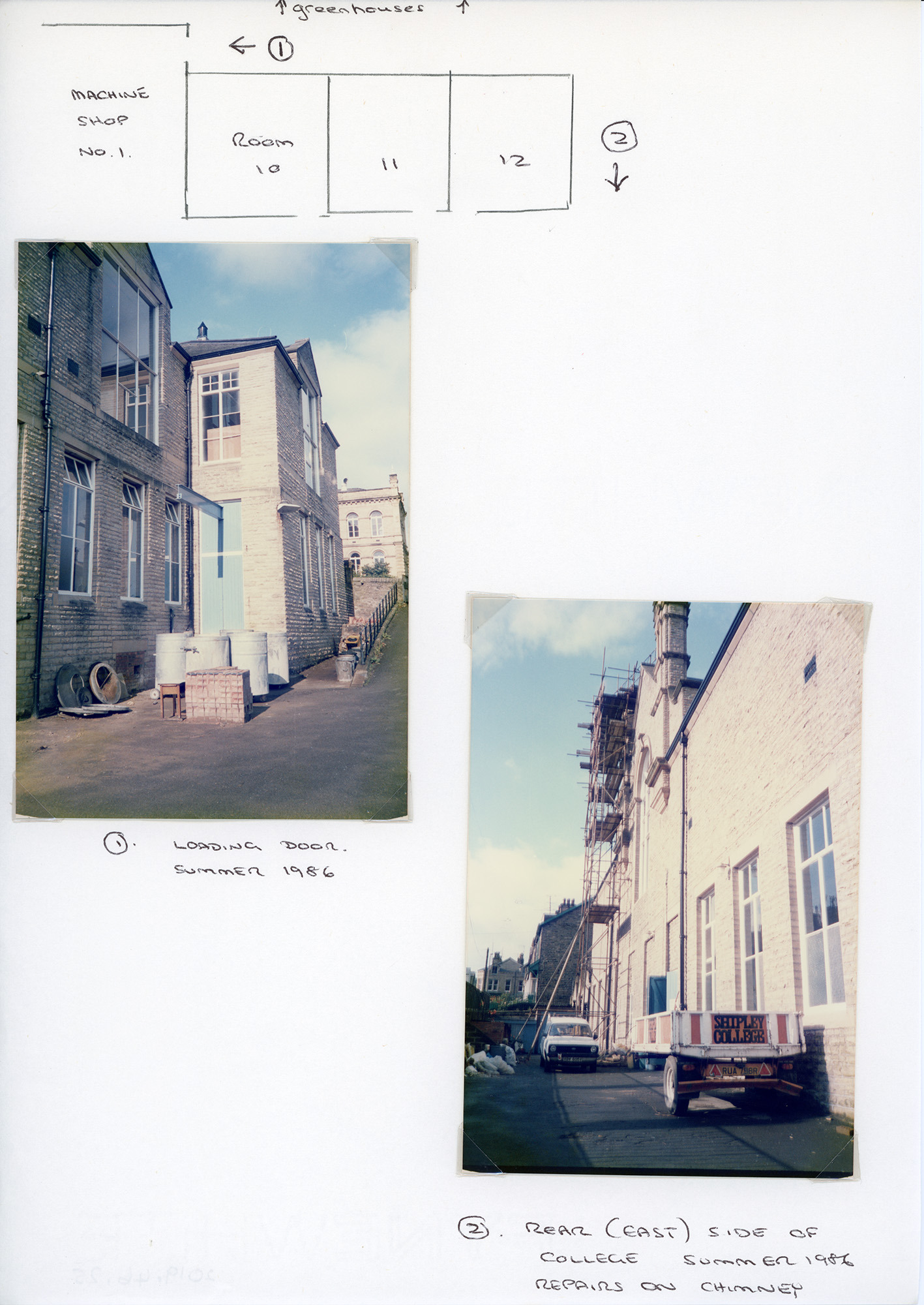 Photos and plan of Exhibition Road Building 1986