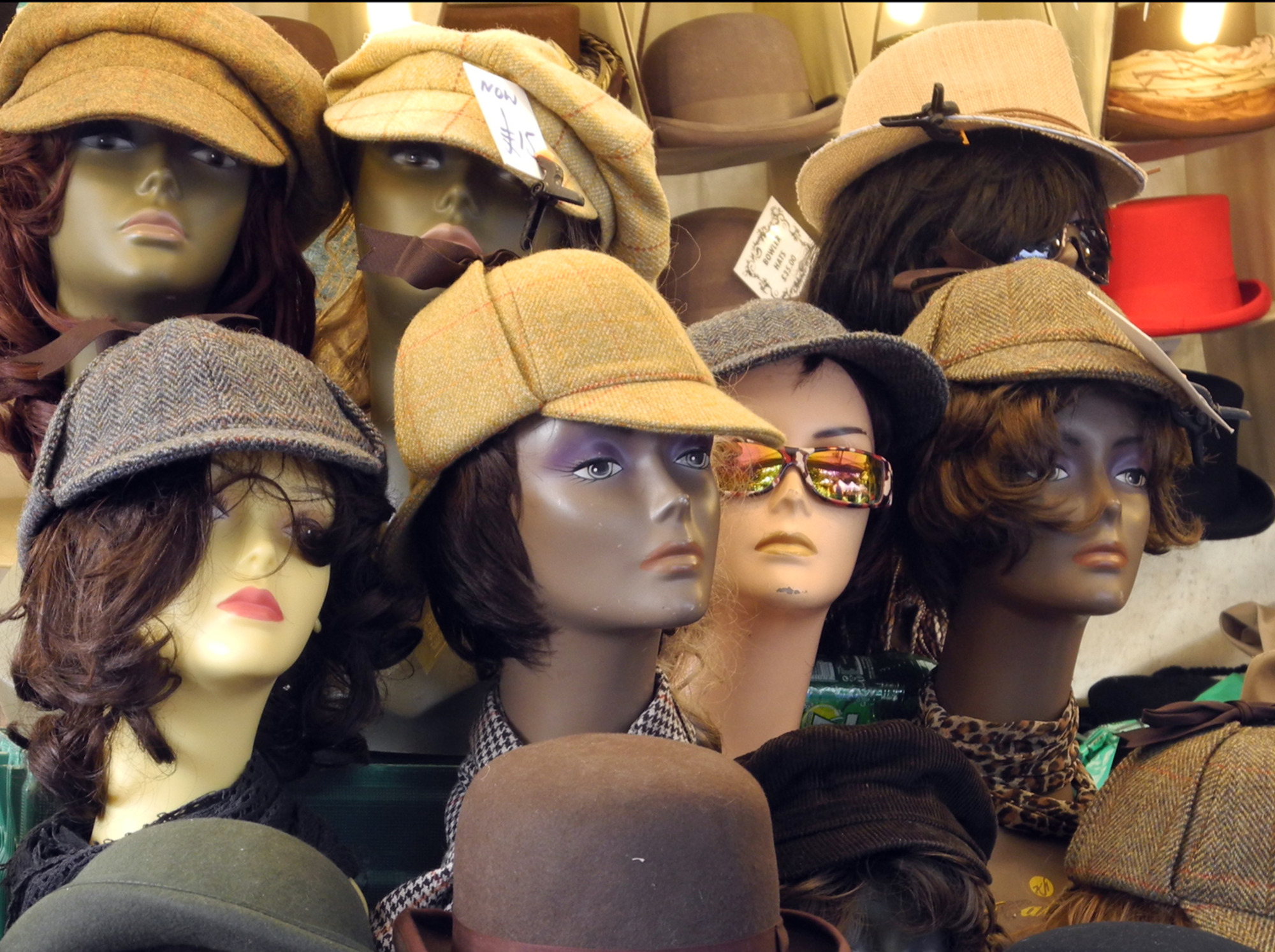 Saltaire Festival hats on mannequin heads