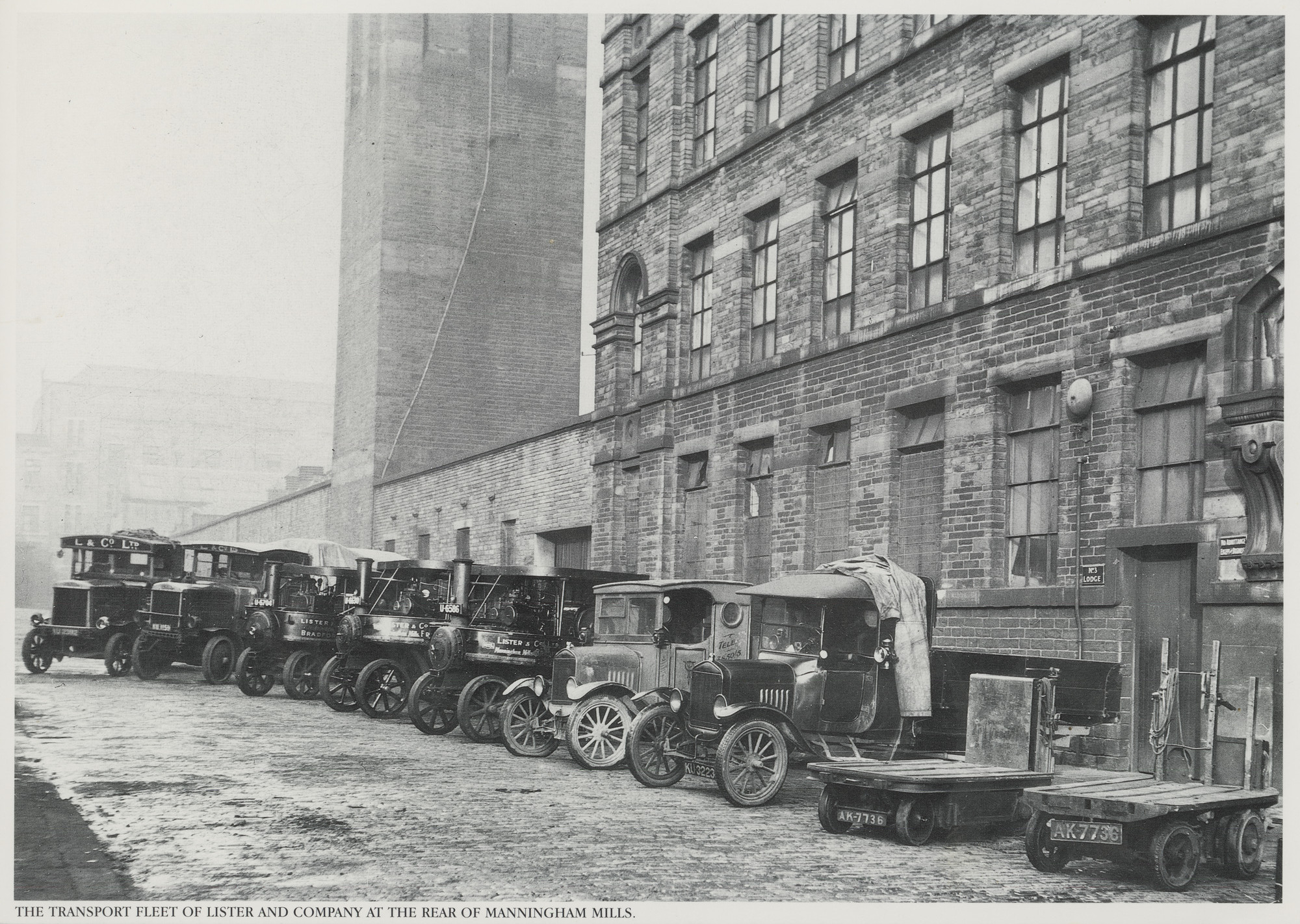 The transport fleet of Lister and Company at the rear of Manningham Mills