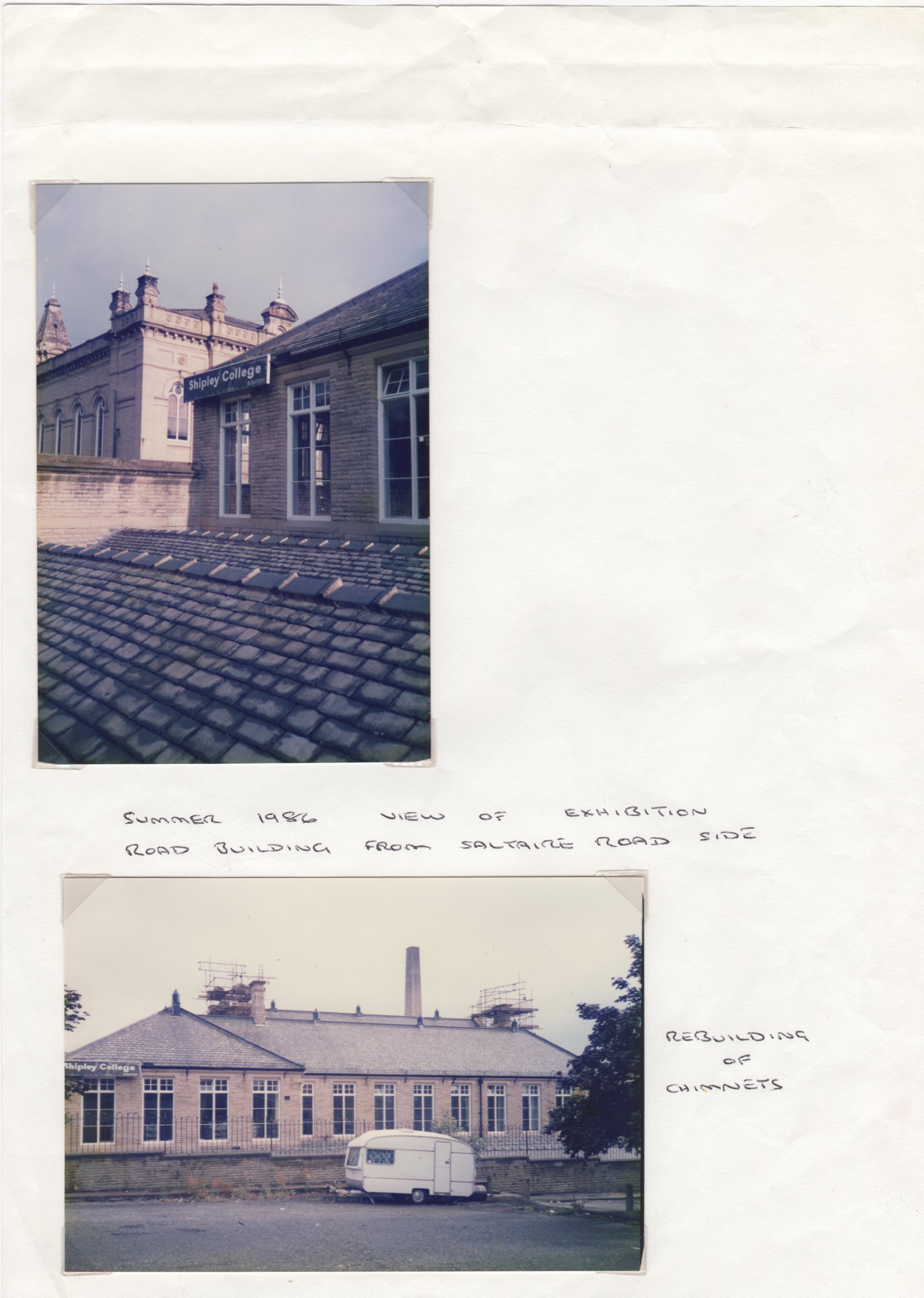 Views of Shipley College Exhibition Road building with scaffolding